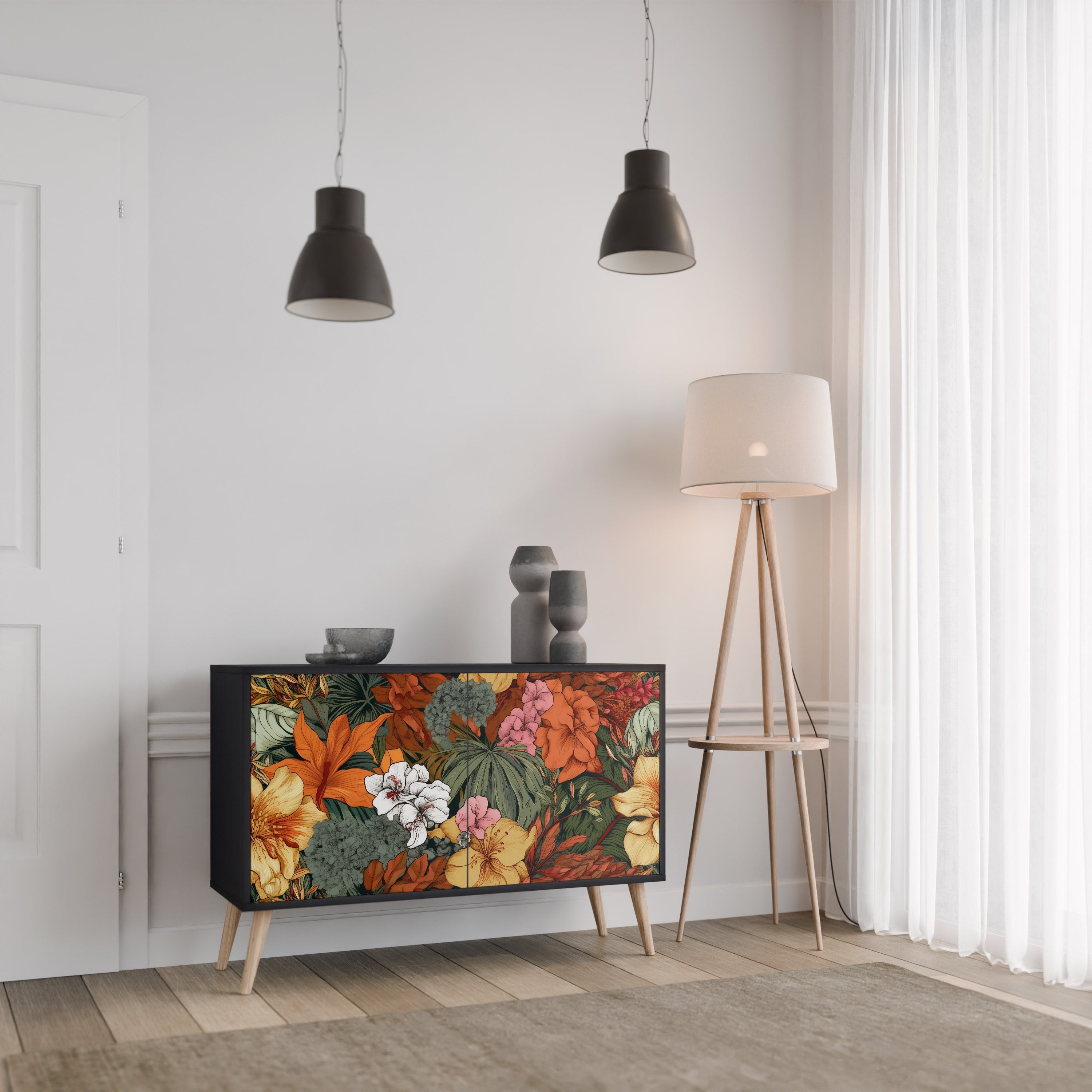 Μπουφές RADIANT FLORA με 2 πόρτες σε μαύρο φινίρισμα