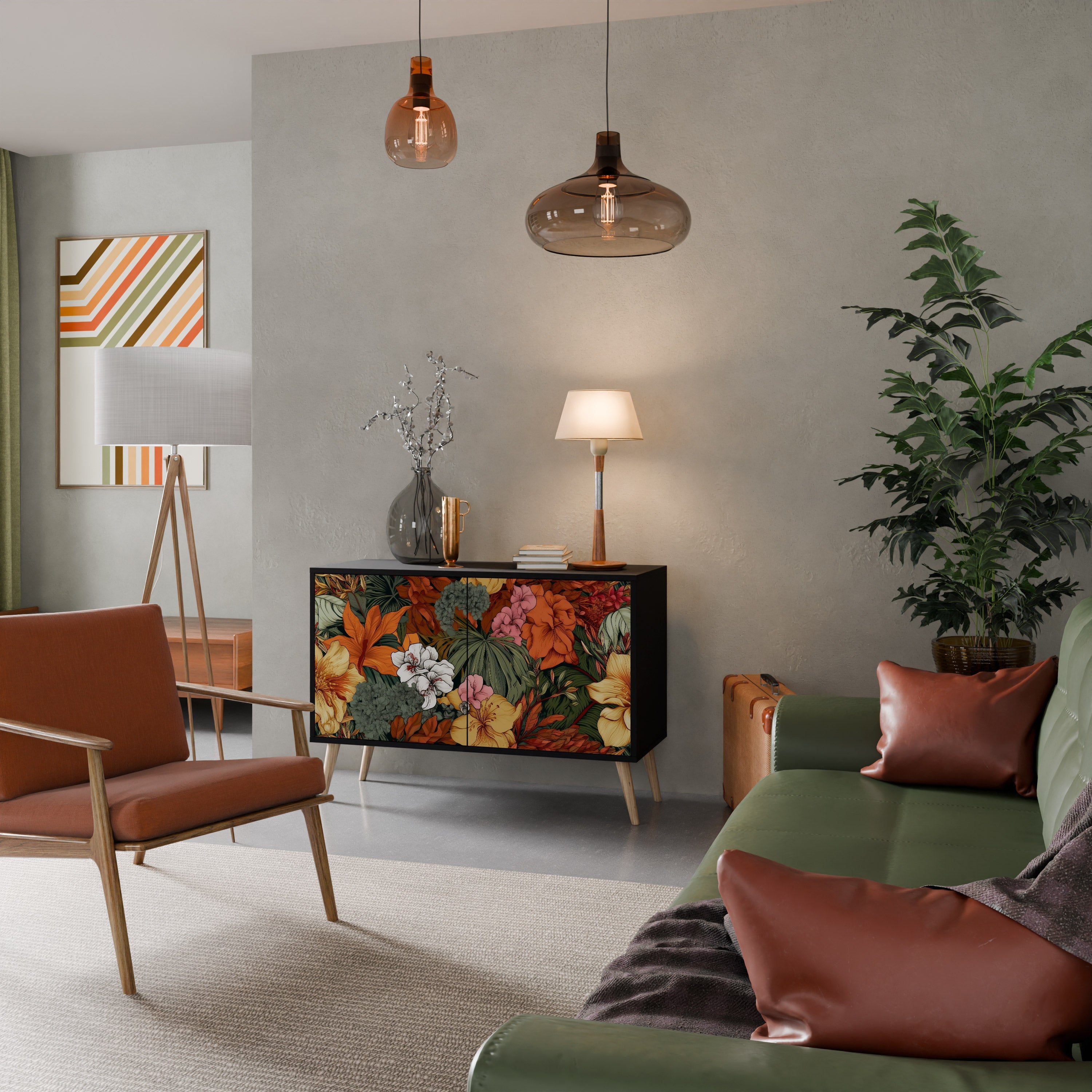Μπουφές RADIANT FLORA με 2 πόρτες σε μαύρο φινίρισμα
