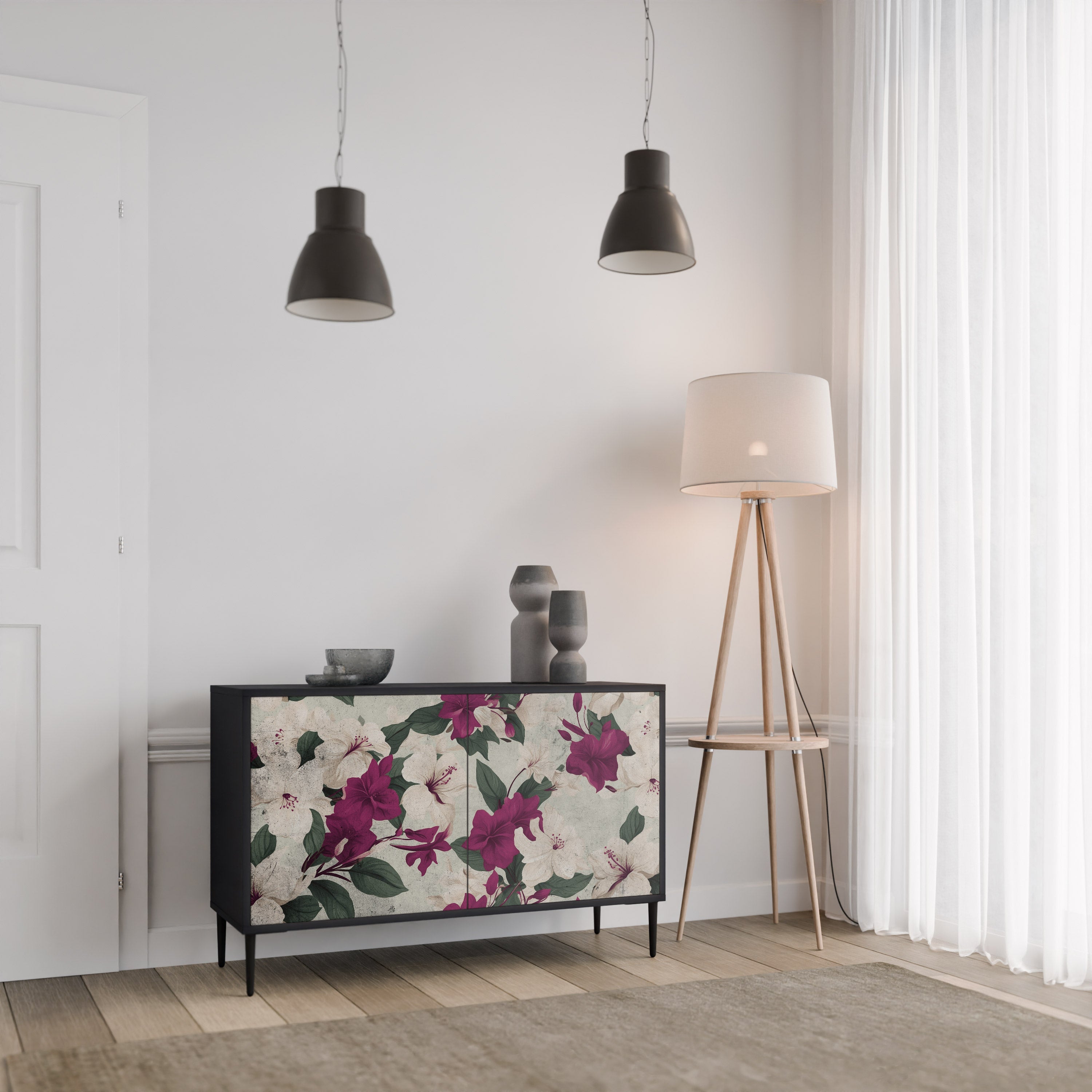 FLOWERET DREAM Μπουφές με 2 Πόρτες σε Μαύρο Φινίρισμα