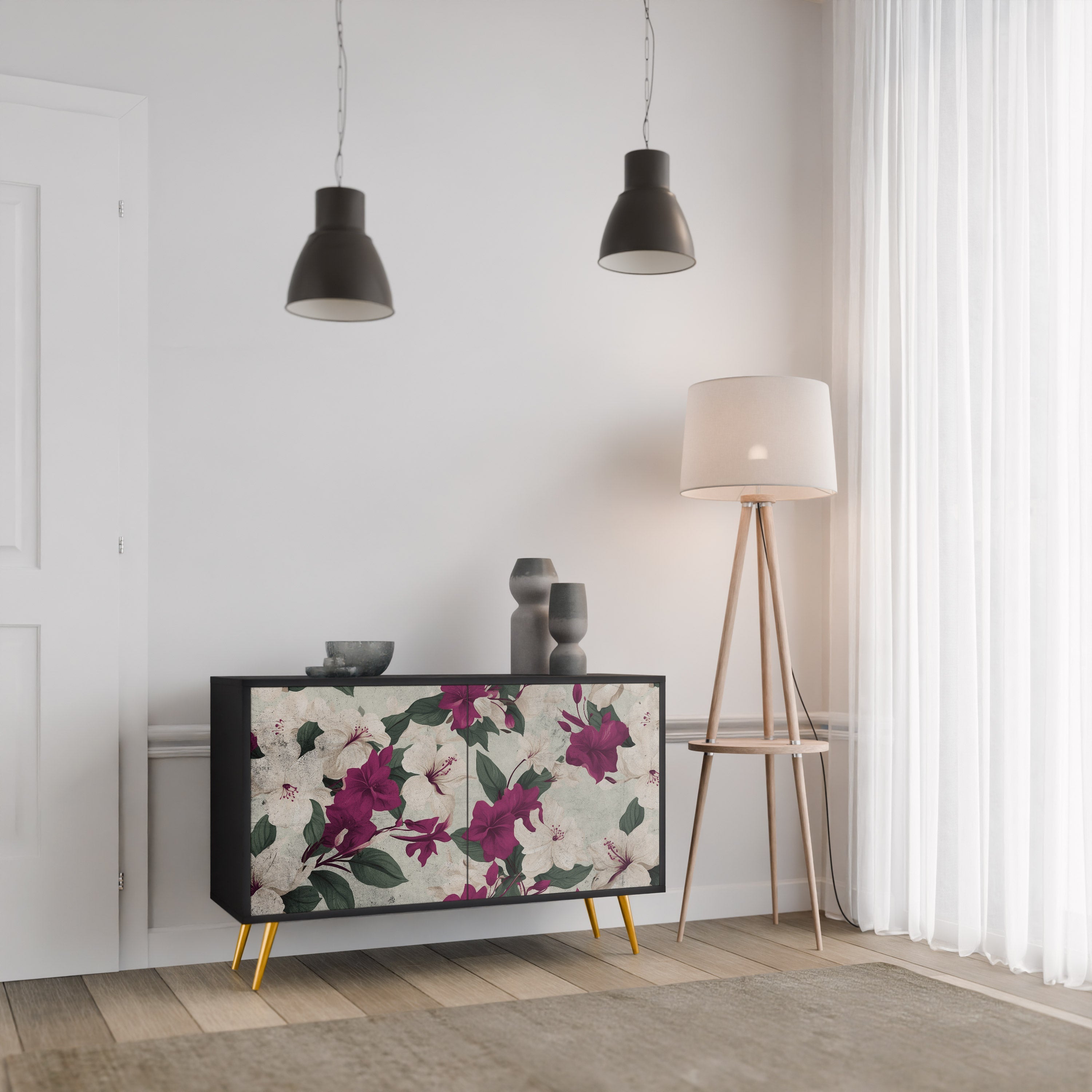 FLOWERET DREAM Μπουφές με 2 Πόρτες σε Μαύρο Φινίρισμα