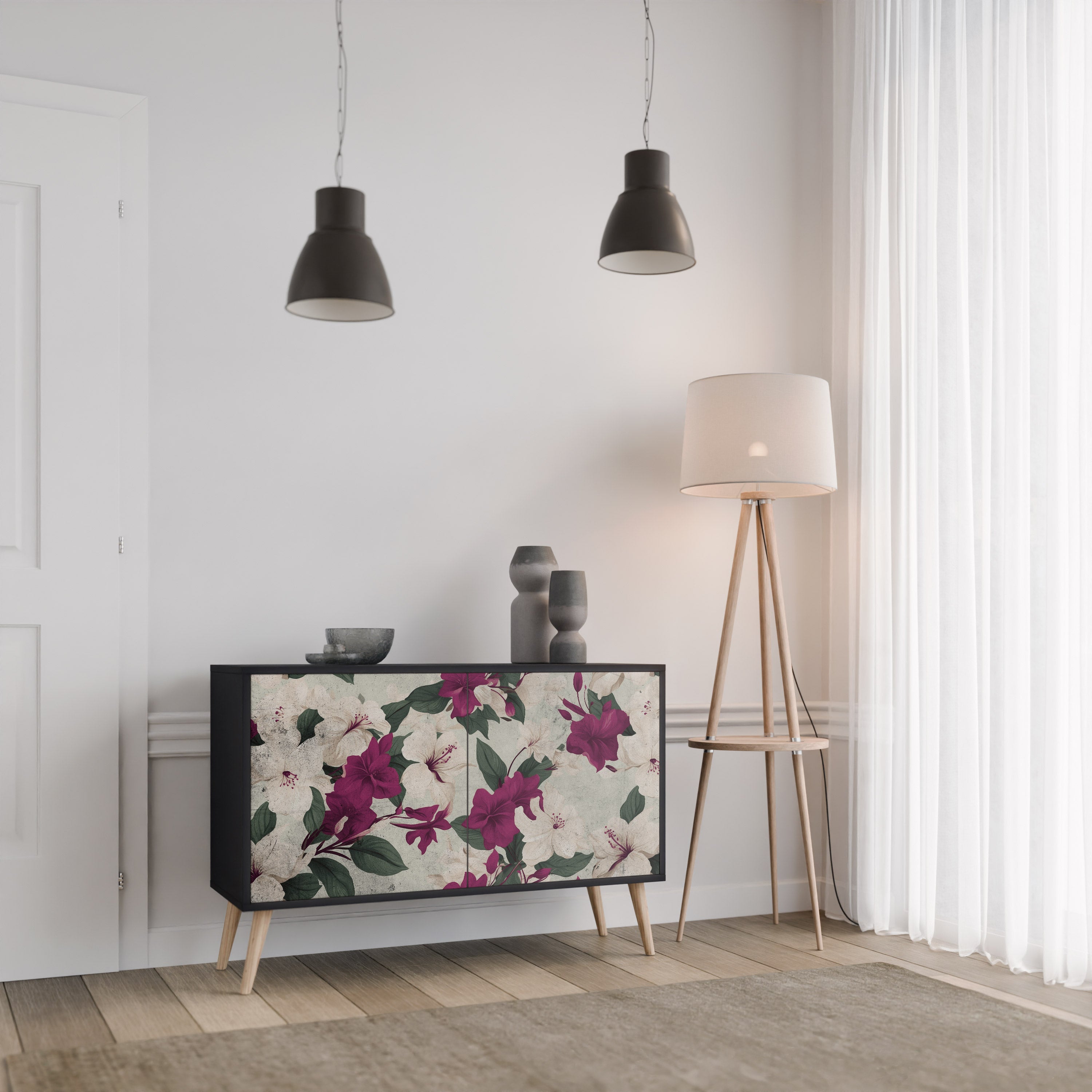 FLOWERET DREAM Μπουφές με 2 Πόρτες σε Μαύρο Φινίρισμα