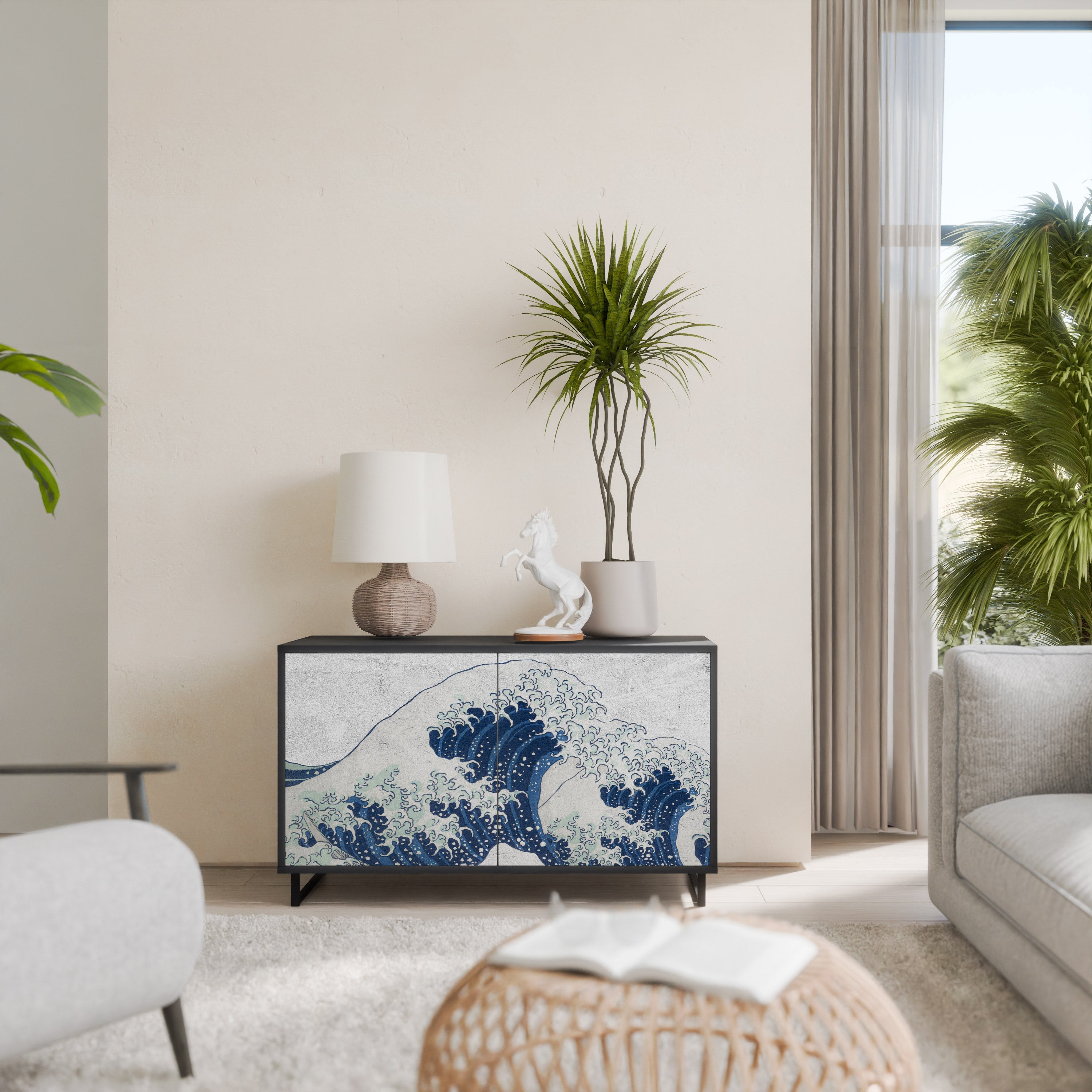 Μπουφές 2 θυρών THE GREAT WAVE AT KANAGAWA σε μαύρο φινίρισμα