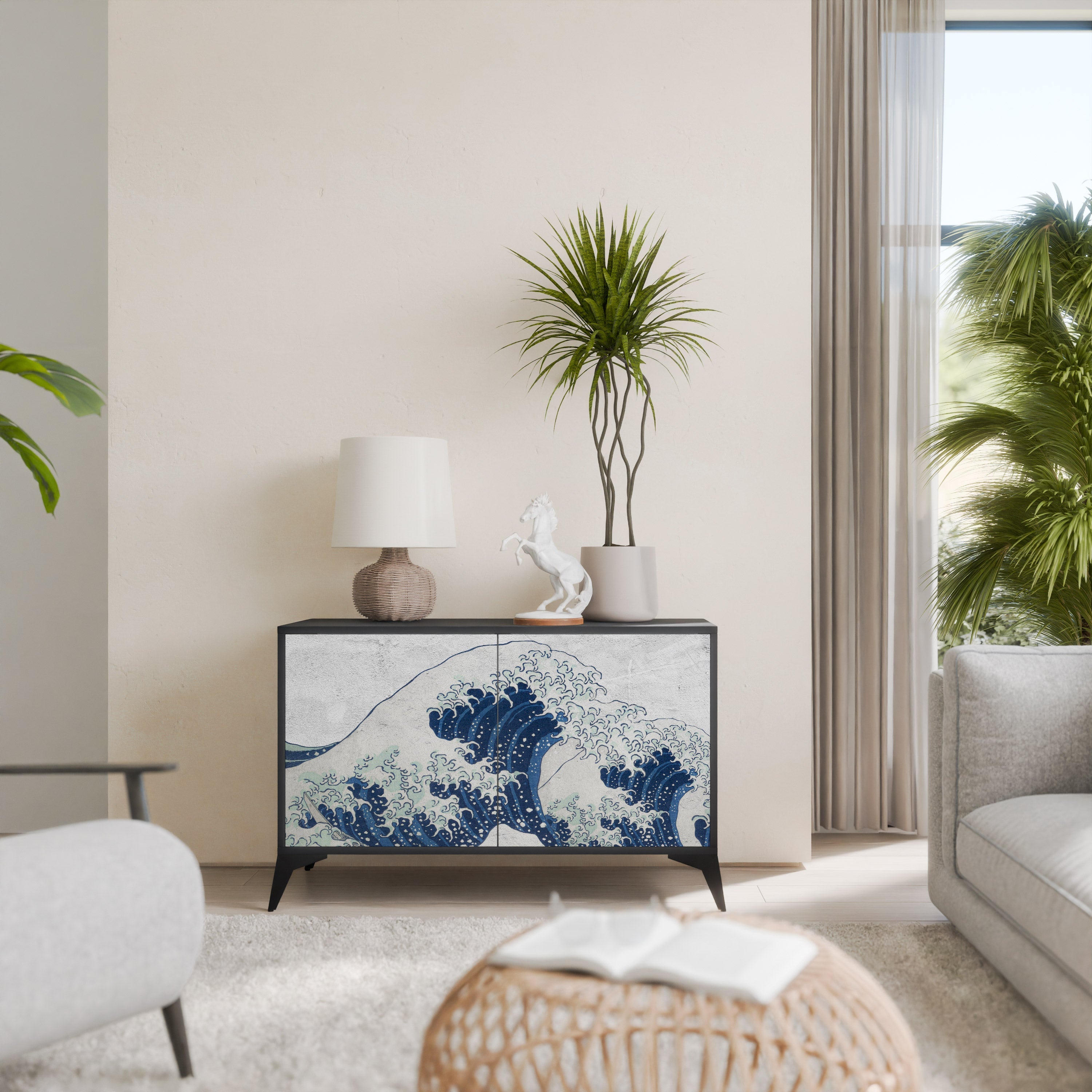 Μπουφές 2 θυρών THE GREAT WAVE AT KANAGAWA σε μαύρο φινίρισμα