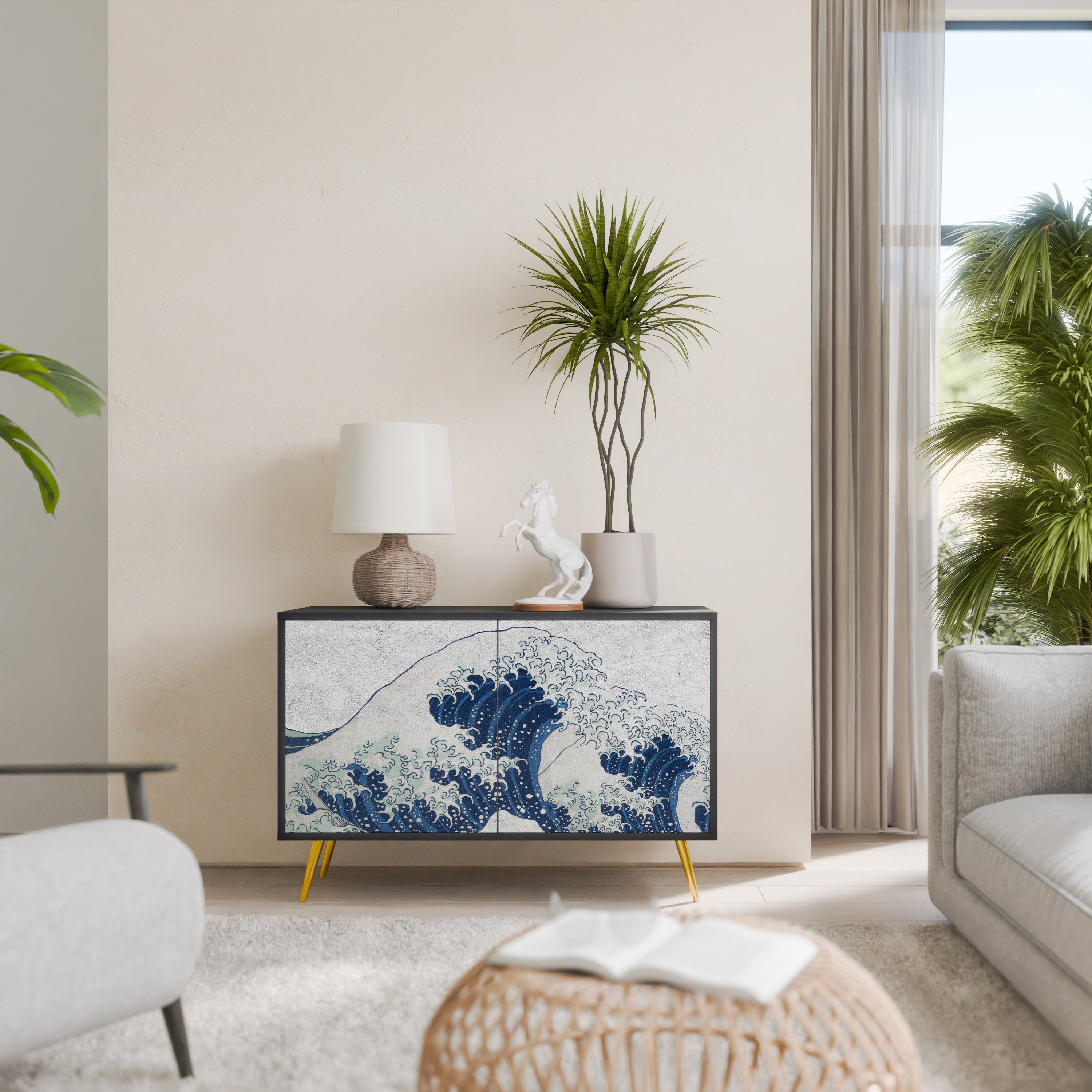 Μπουφές 2 θυρών THE GREAT WAVE AT KANAGAWA σε μαύρο φινίρισμα