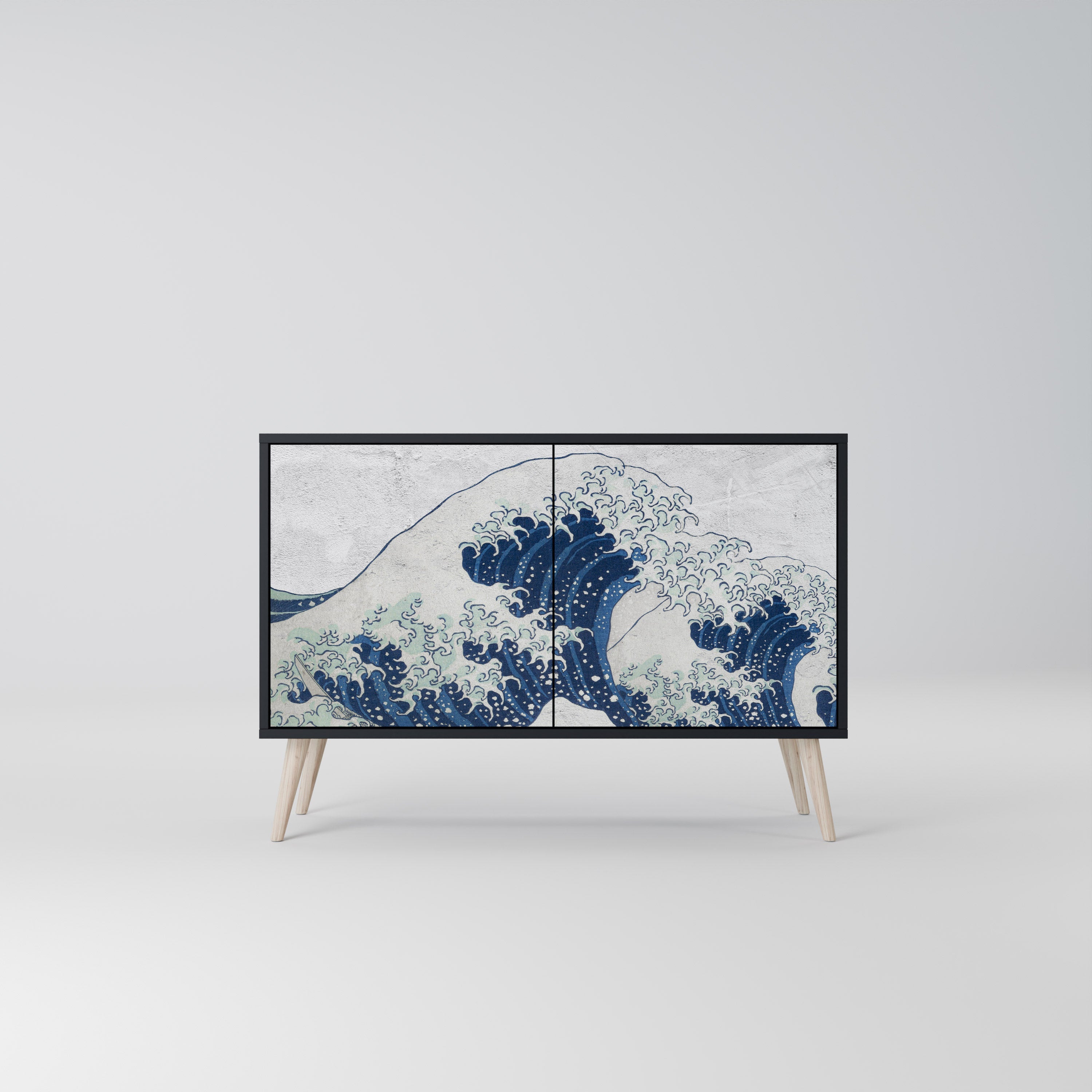 Μπουφές 2 θυρών THE GREAT WAVE AT KANAGAWA σε μαύρο φινίρισμα