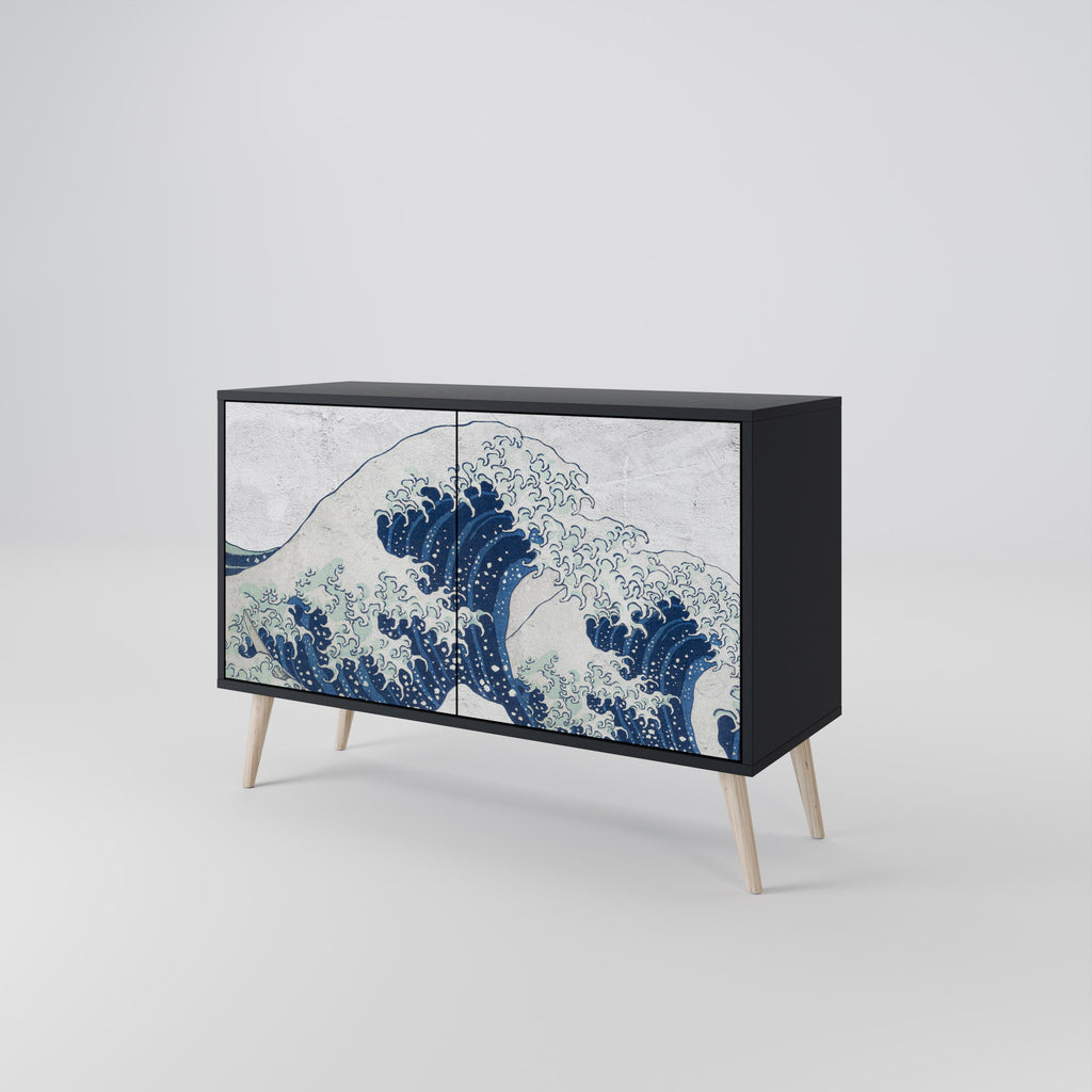 Μπουφές 2 θυρών THE GREAT WAVE AT KANAGAWA σε μαύρο φινίρισμα