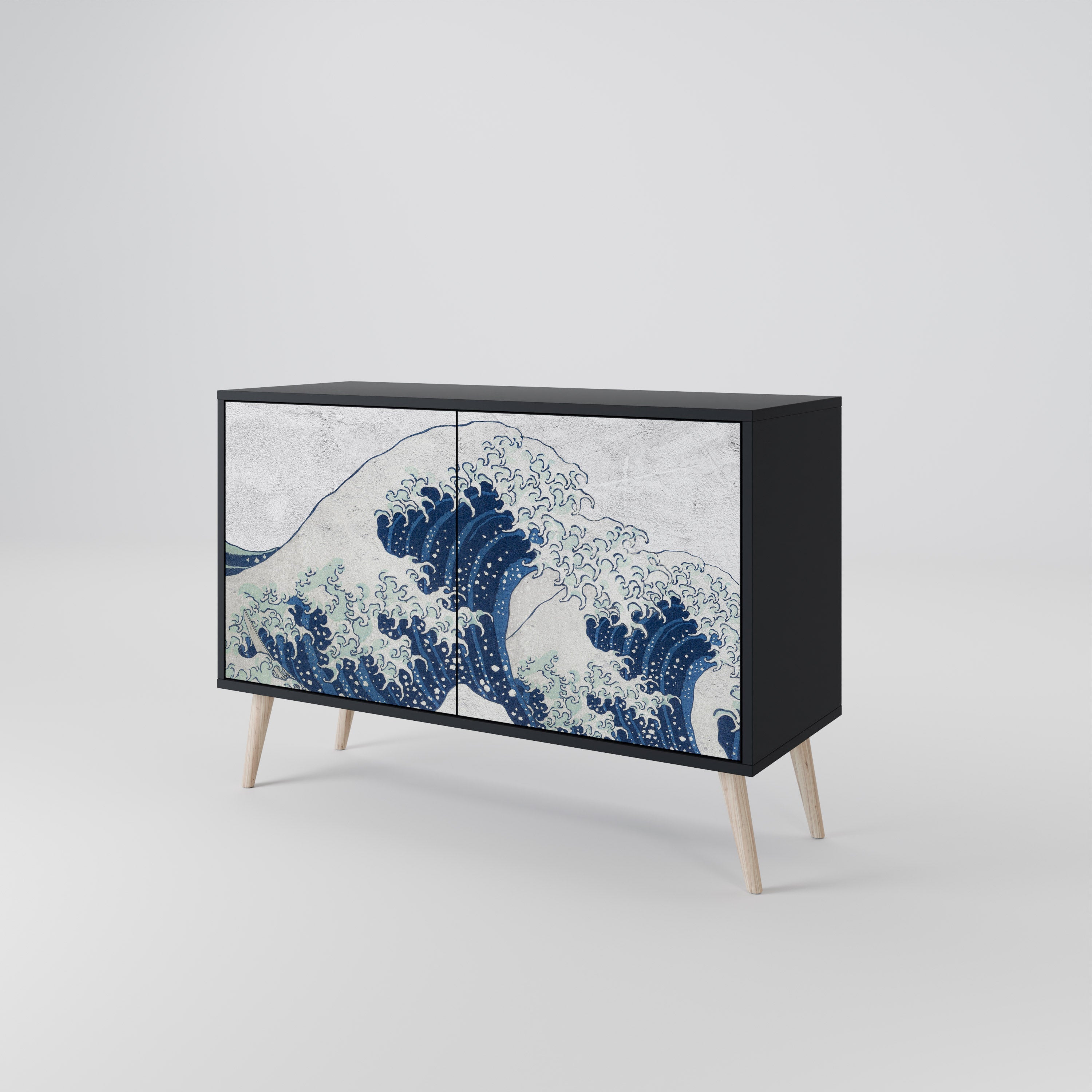 Μπουφές 2 θυρών THE GREAT WAVE AT KANAGAWA σε μαύρο φινίρισμα