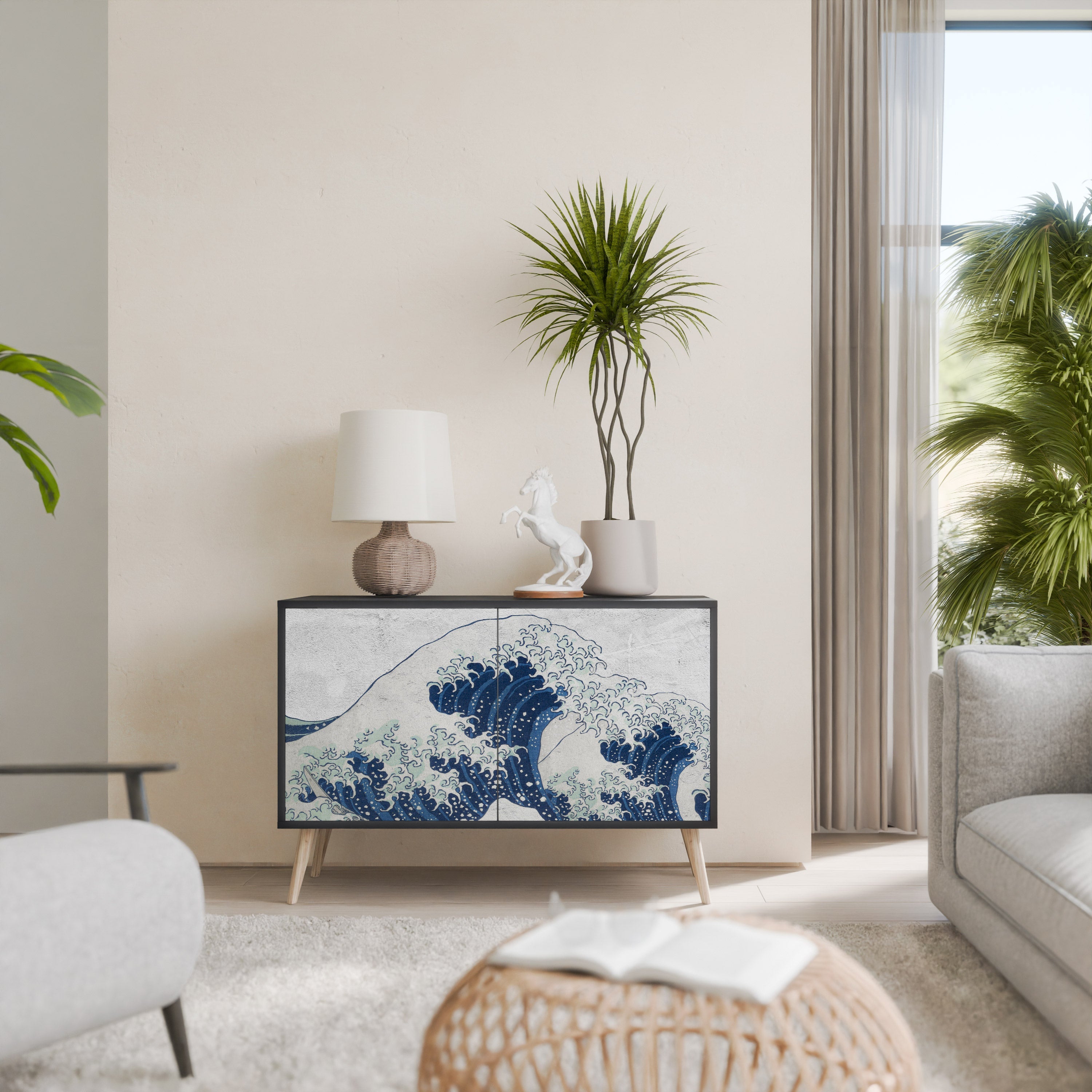 Μπουφές 2 θυρών THE GREAT WAVE AT KANAGAWA σε μαύρο φινίρισμα