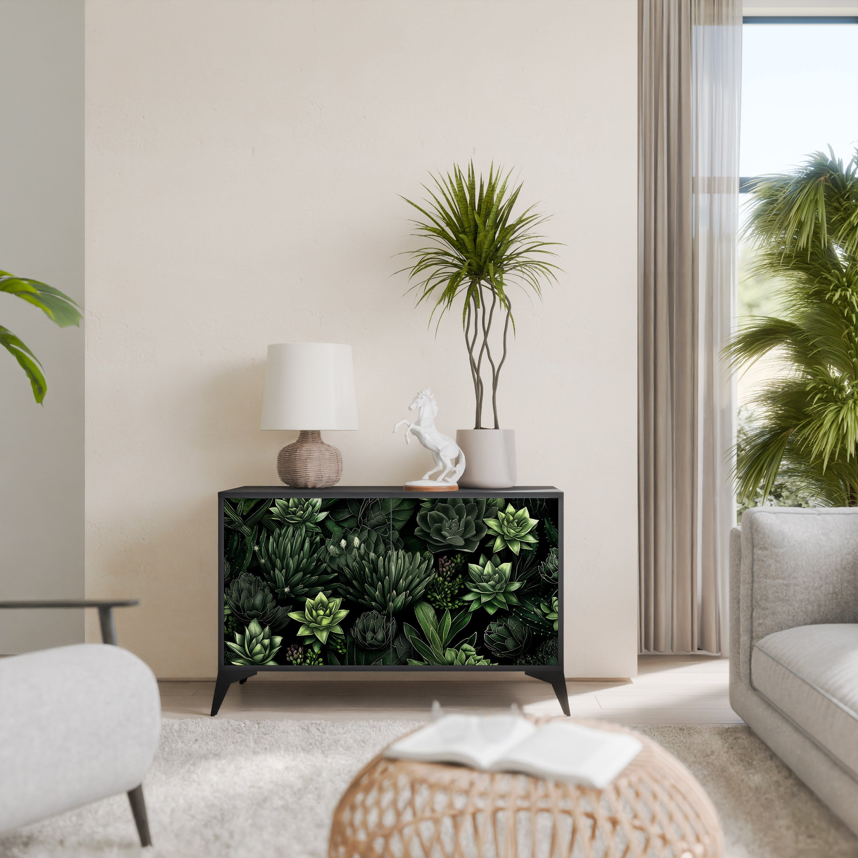 Μπουφές SUCCULENT JUNGLE με 2 πόρτες σε μαύρο φινίρισμα