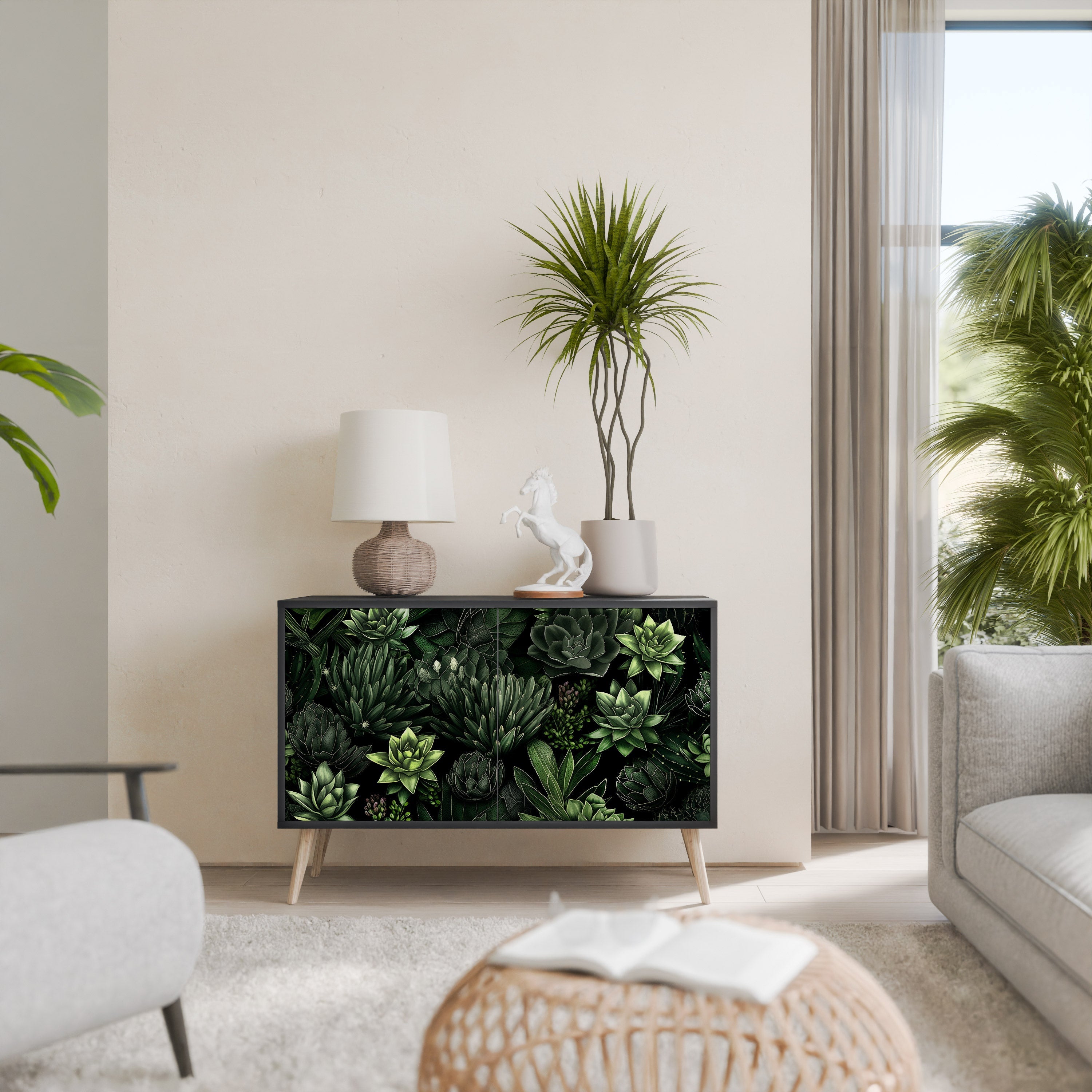 Μπουφές SUCCULENT JUNGLE με 2 πόρτες σε μαύρο φινίρισμα