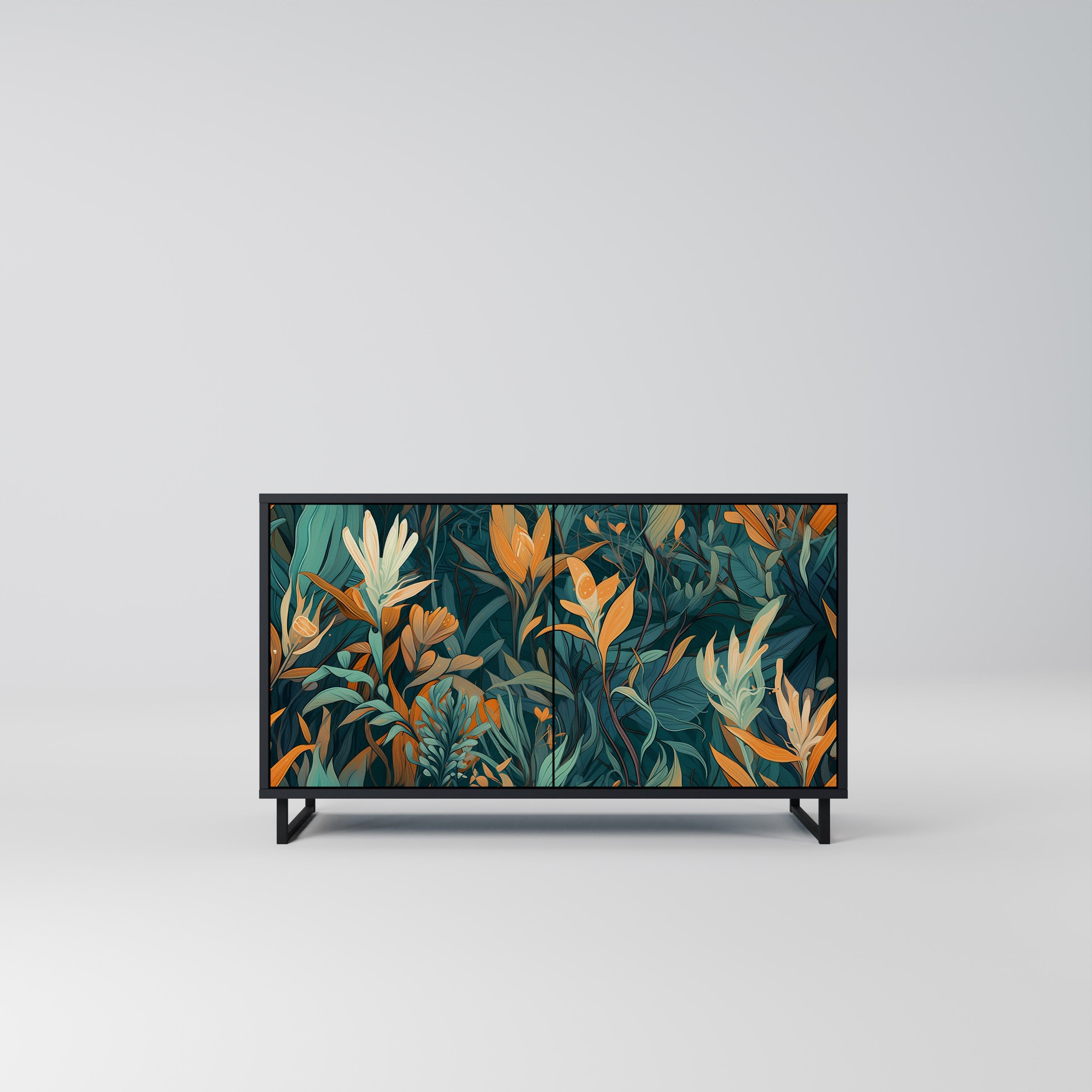 Μπουφές FLORAL SERENITY με 2 πόρτες σε μαύρο φινίρισμα
