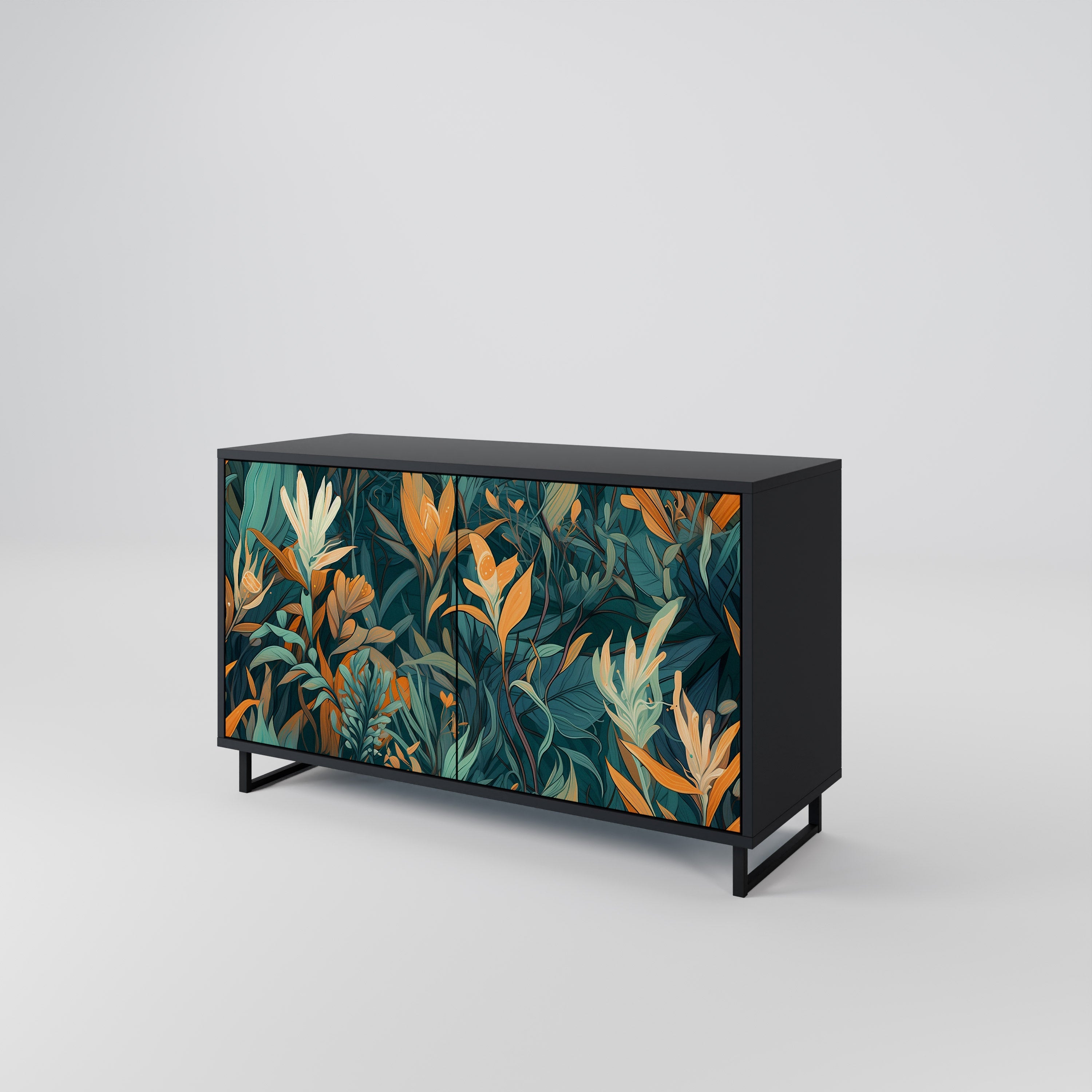 Μπουφές FLORAL SERENITY με 2 πόρτες σε μαύρο φινίρισμα