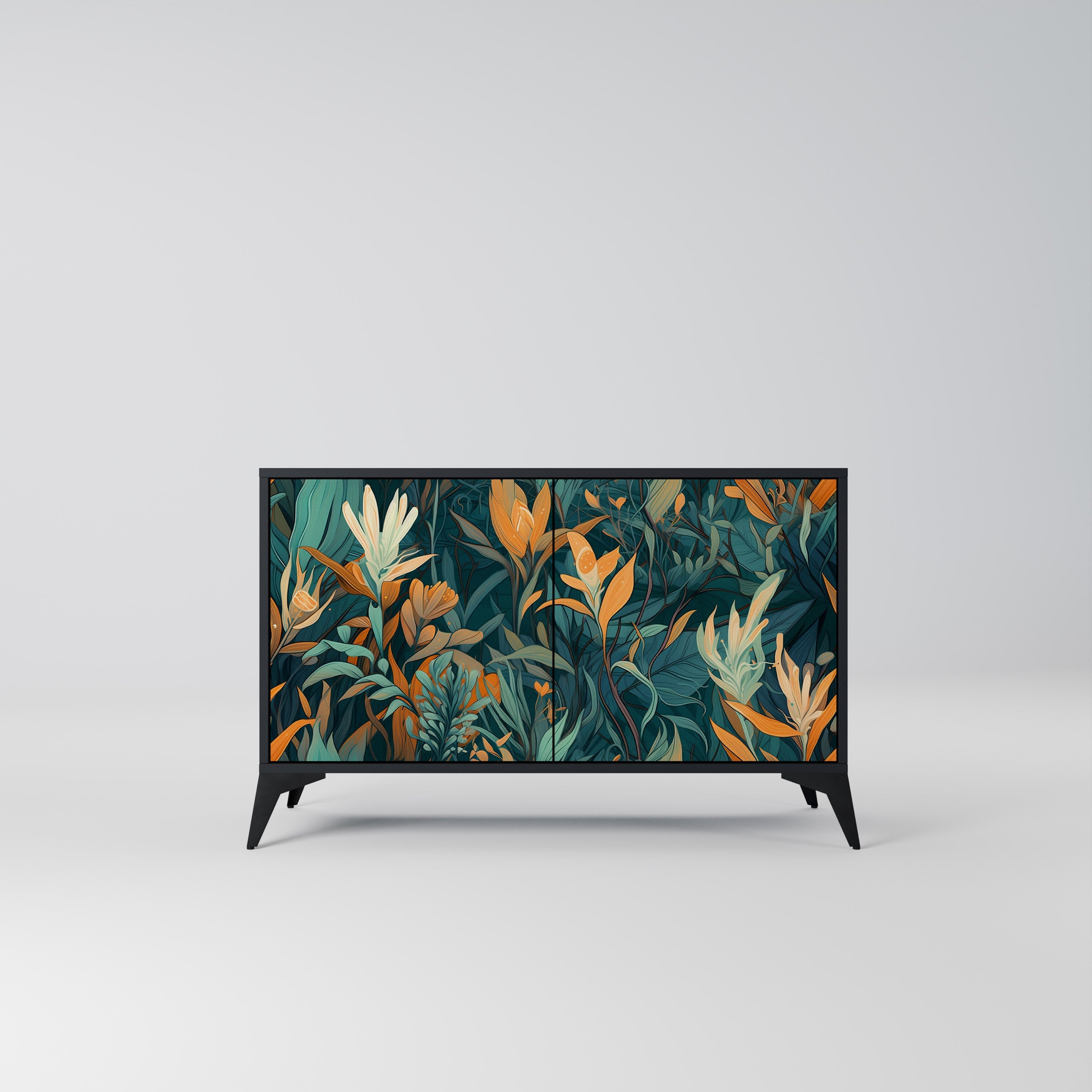 Μπουφές FLORAL SERENITY με 2 πόρτες σε μαύρο φινίρισμα