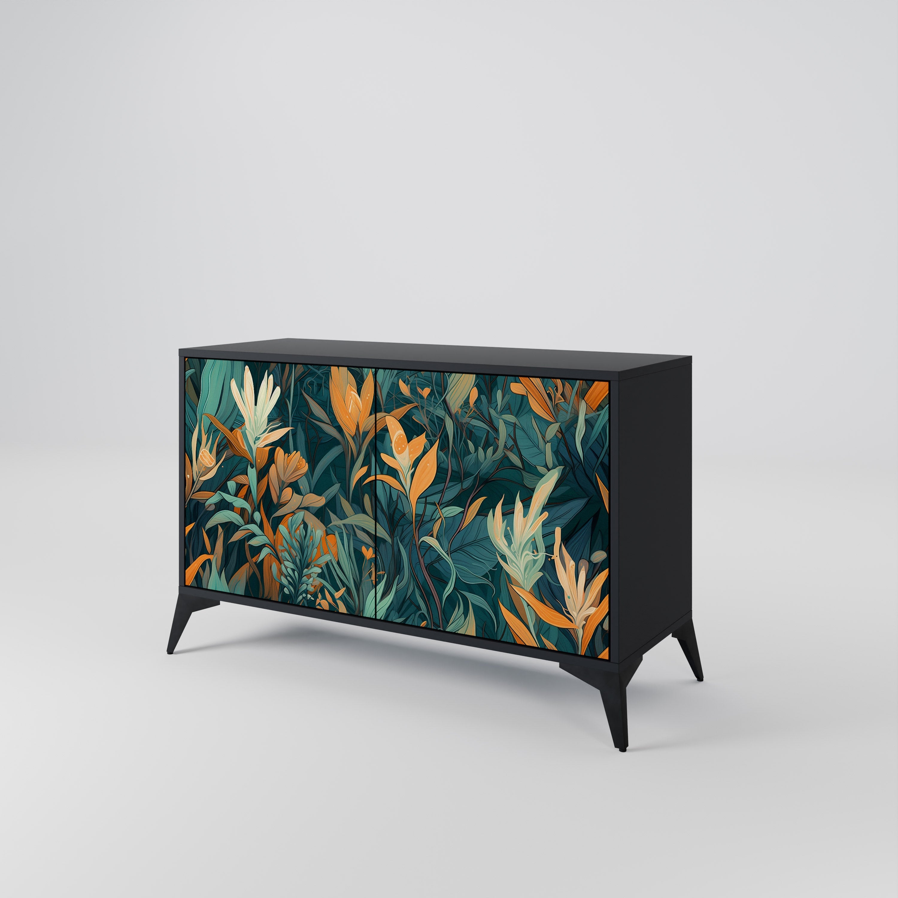 Μπουφές FLORAL SERENITY με 2 πόρτες σε μαύρο φινίρισμα