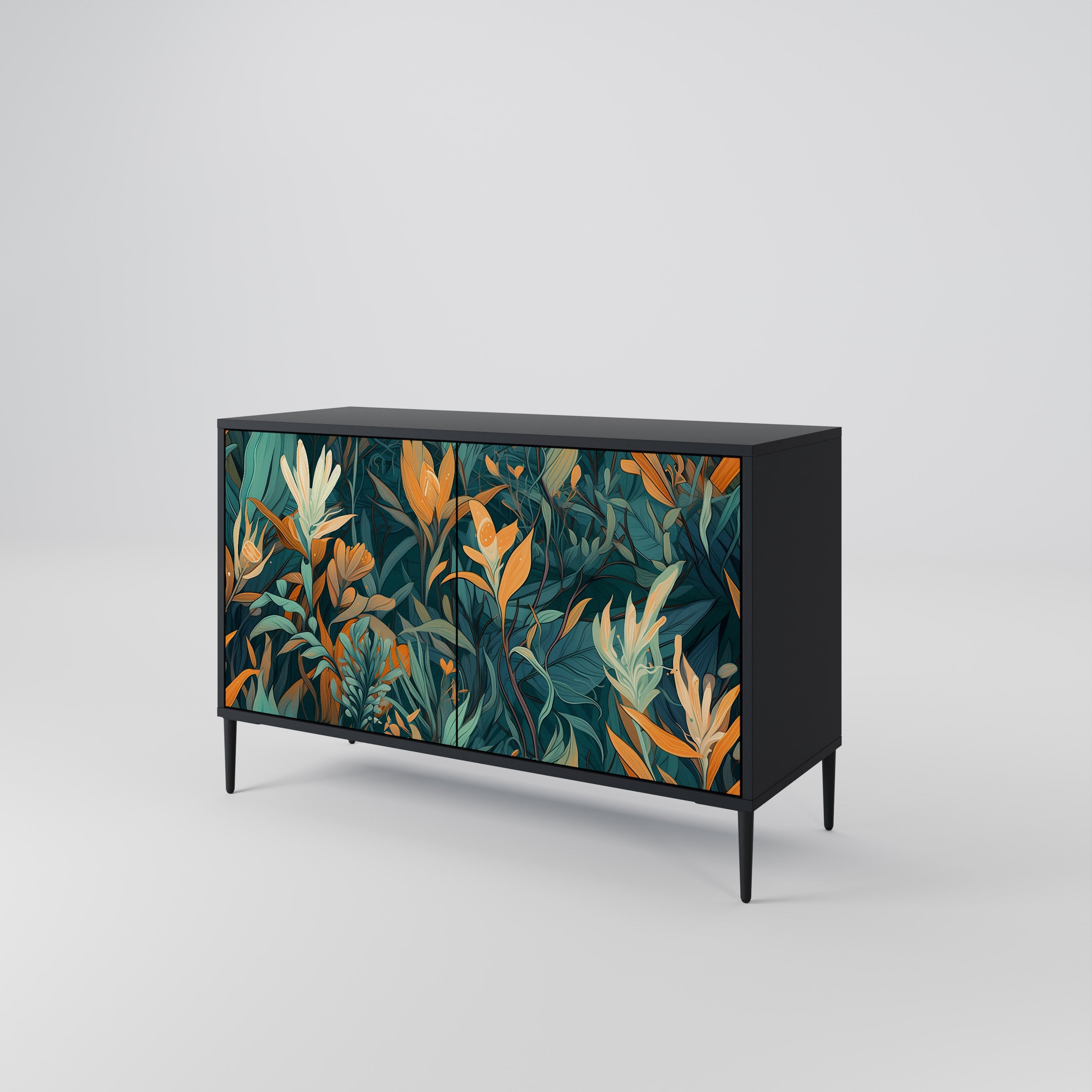 Μπουφές FLORAL SERENITY με 2 πόρτες σε μαύρο φινίρισμα