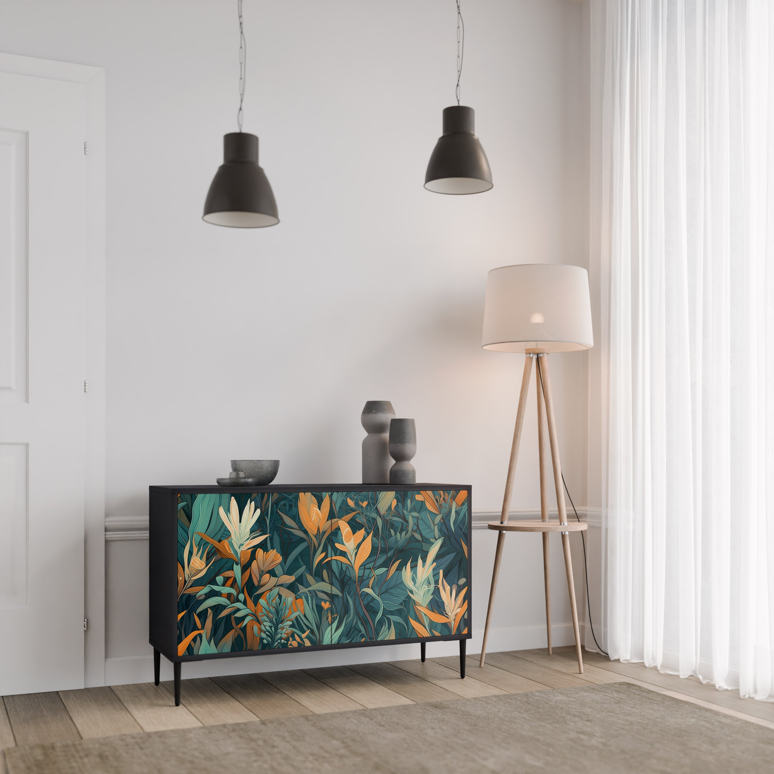 Μπουφές FLORAL SERENITY με 2 πόρτες σε μαύρο φινίρισμα
