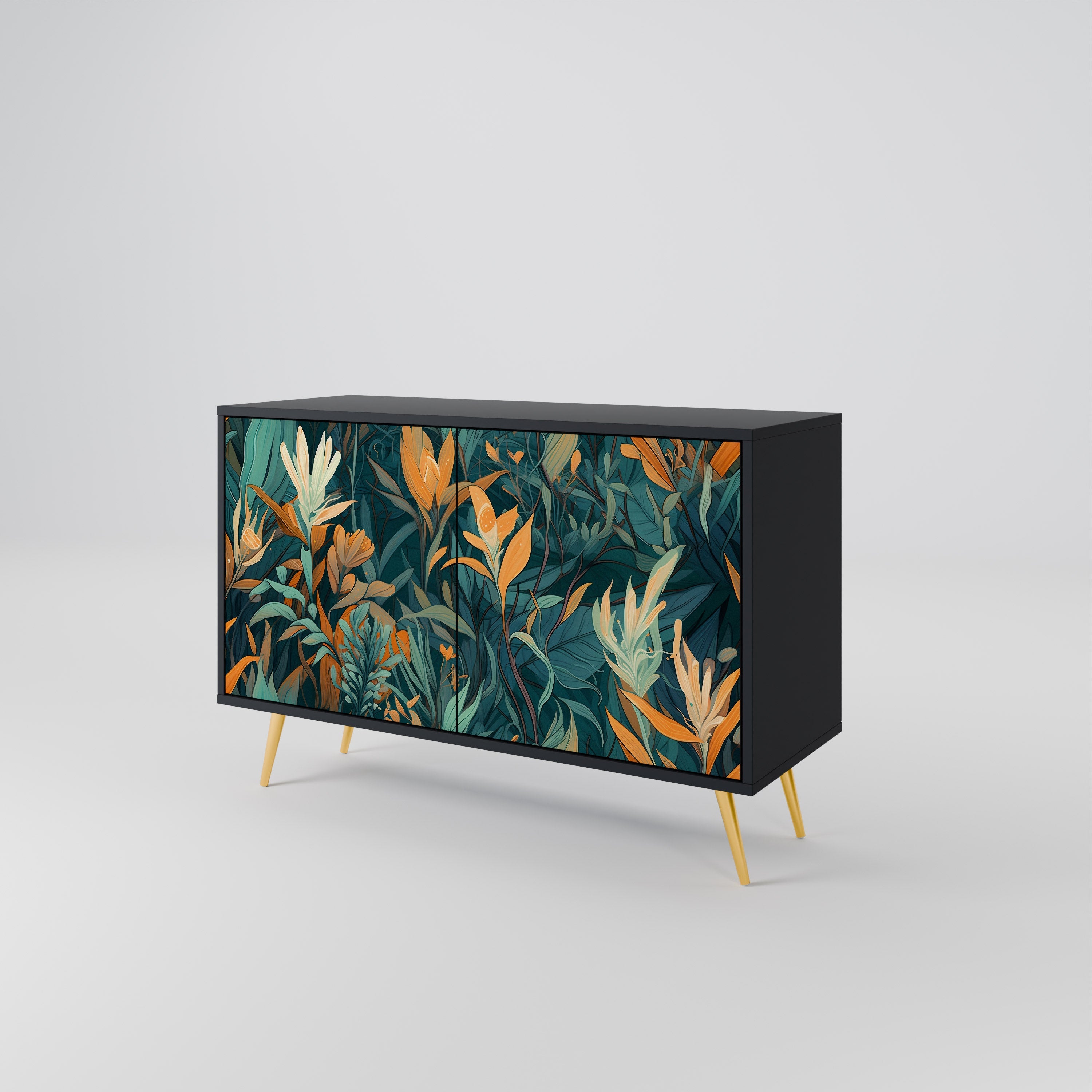 Μπουφές FLORAL SERENITY με 2 πόρτες σε μαύρο φινίρισμα