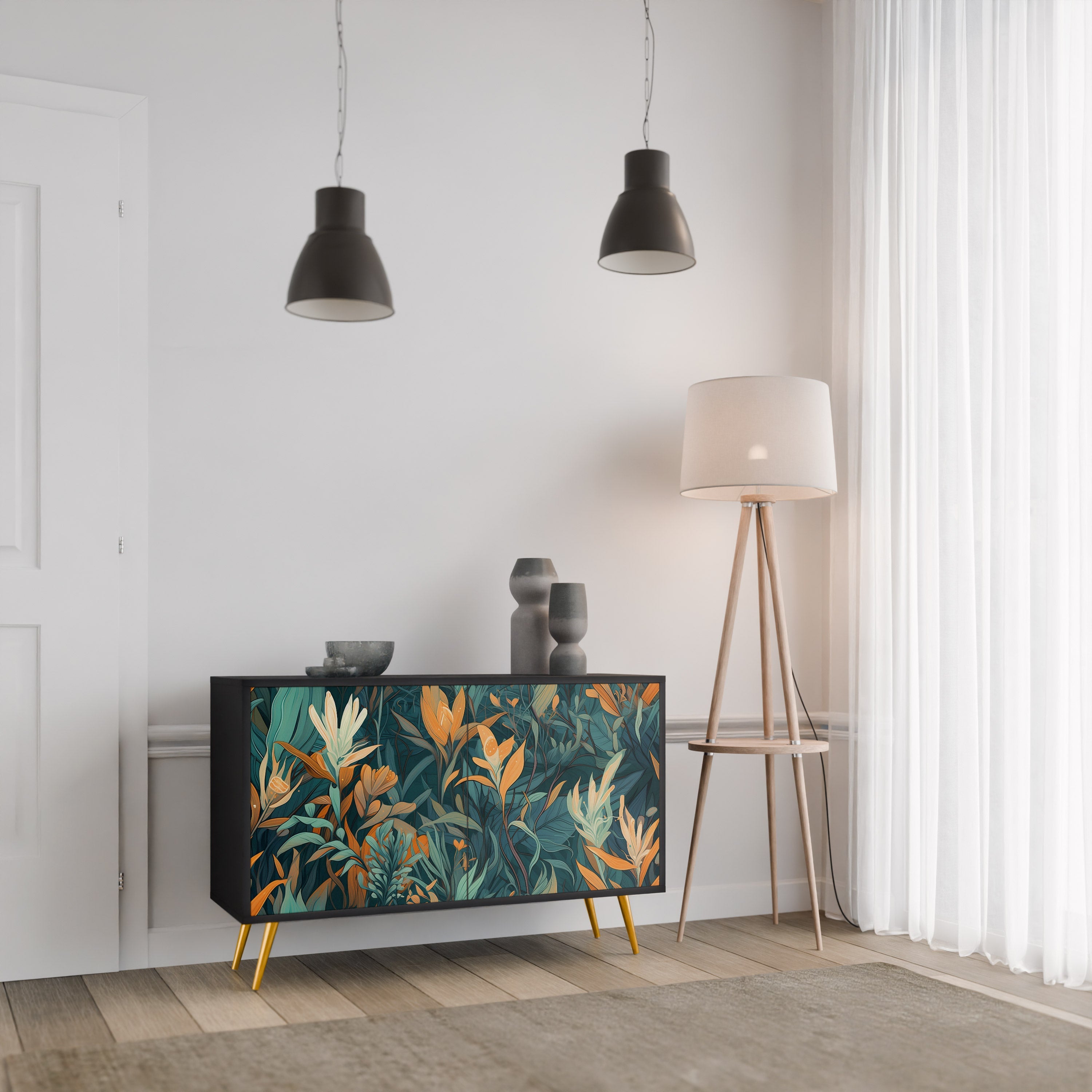 Μπουφές FLORAL SERENITY με 2 πόρτες σε μαύρο φινίρισμα