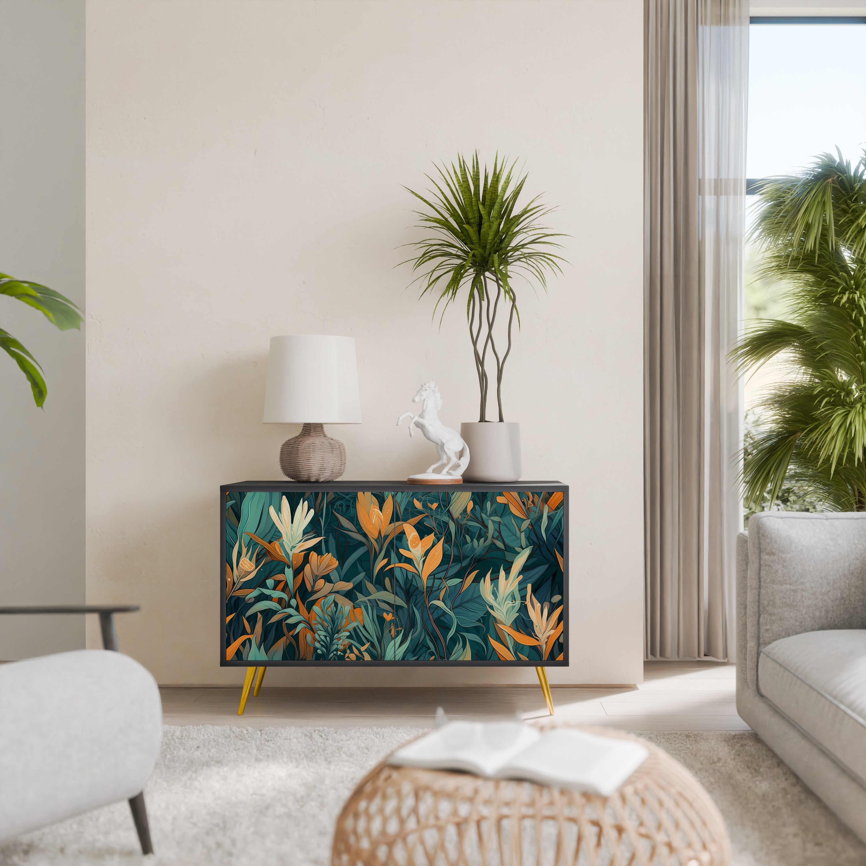 Μπουφές FLORAL SERENITY με 2 πόρτες σε μαύρο φινίρισμα