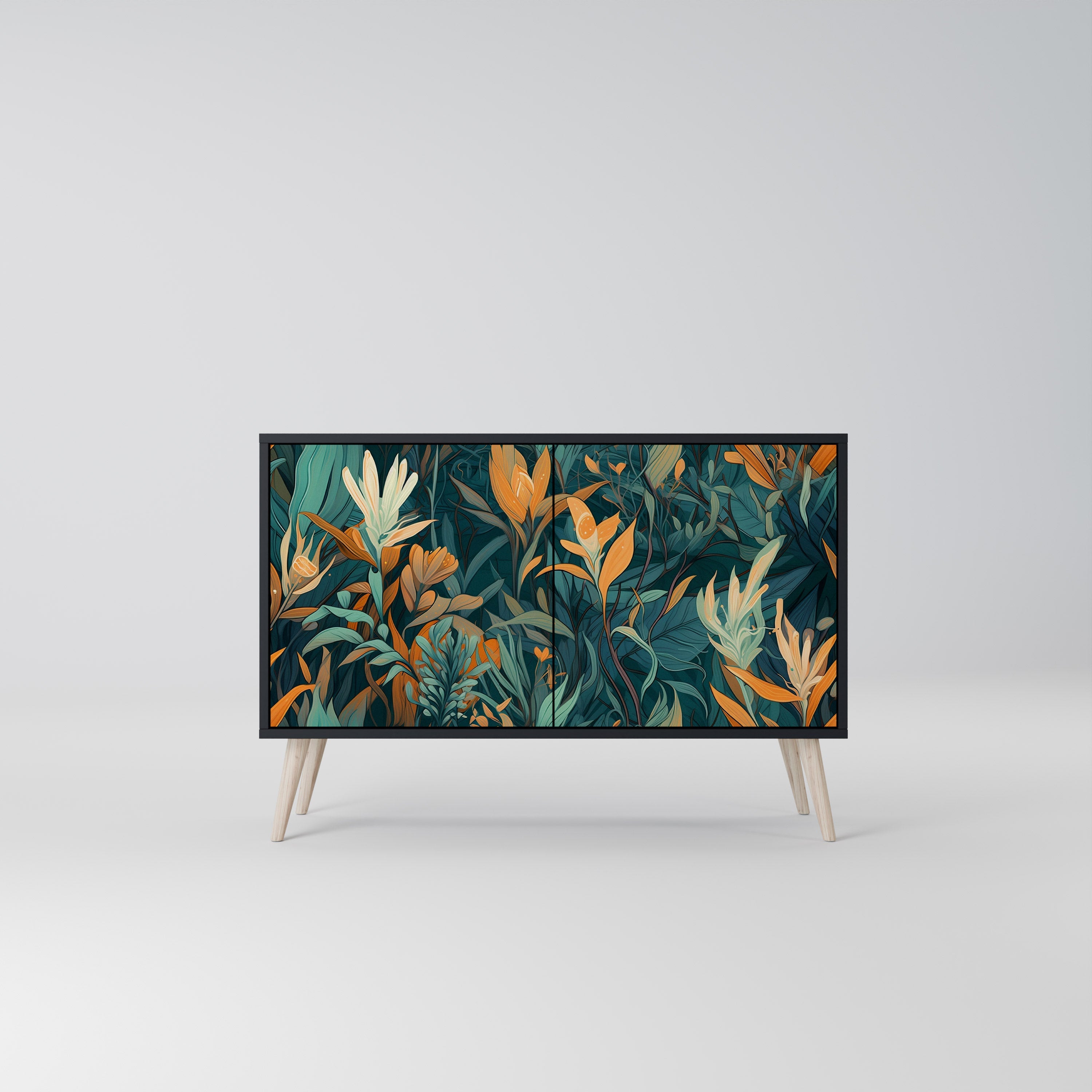 Μπουφές FLORAL SERENITY με 2 πόρτες σε μαύρο φινίρισμα