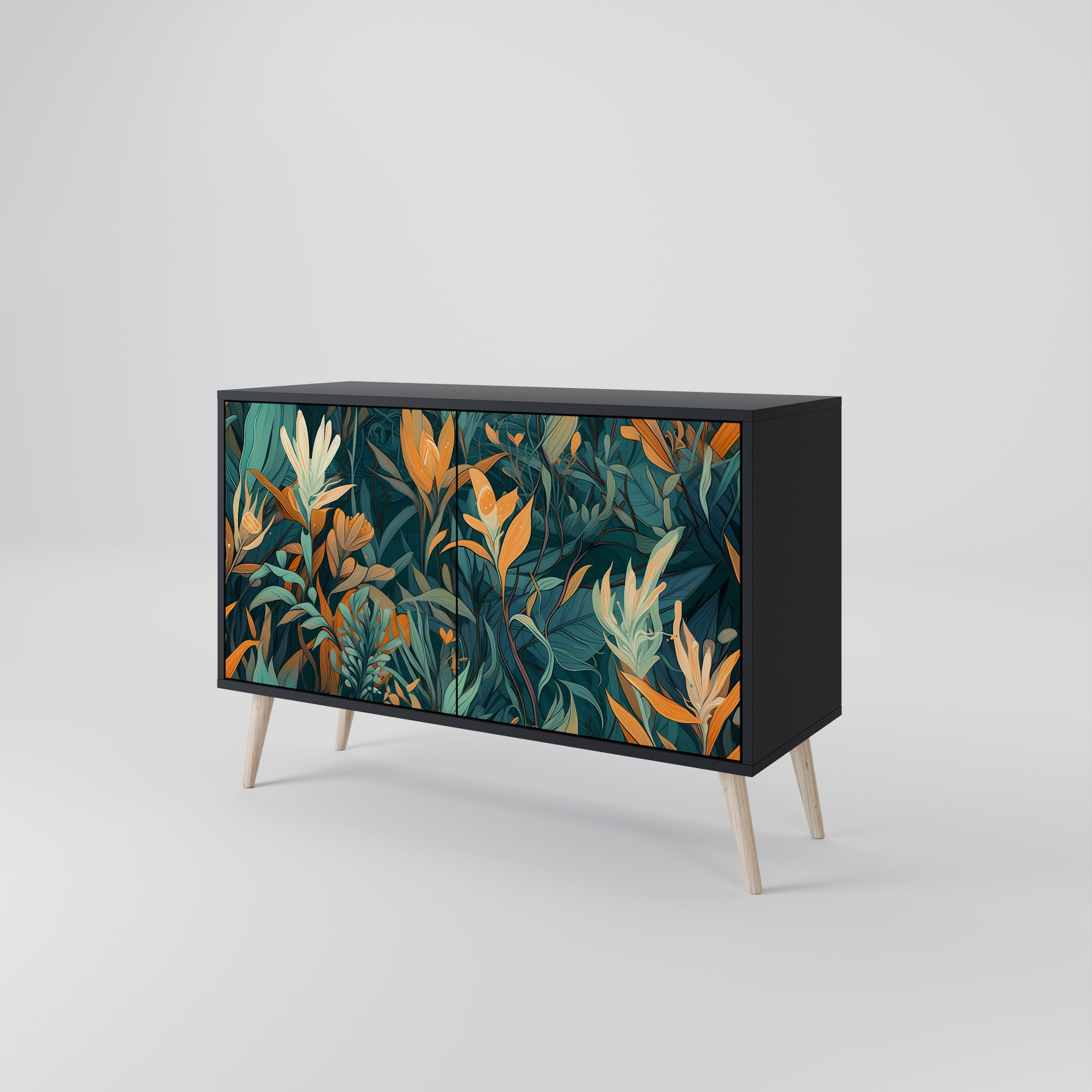 Μπουφές FLORAL SERENITY με 2 πόρτες σε μαύρο φινίρισμα