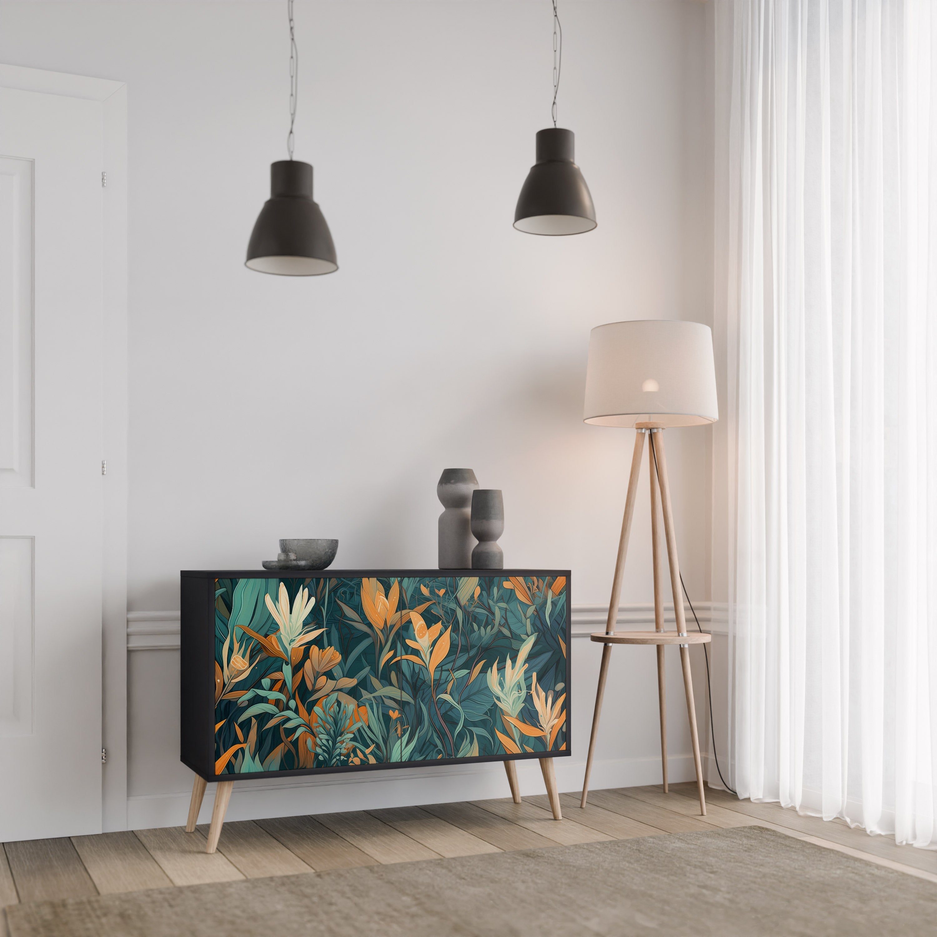 Μπουφές FLORAL SERENITY με 2 πόρτες σε μαύρο φινίρισμα