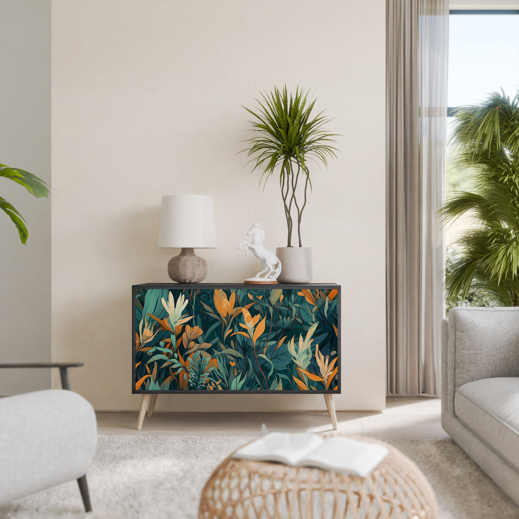 Μπουφές FLORAL SERENITY με 2 πόρτες σε μαύρο φινίρισμα