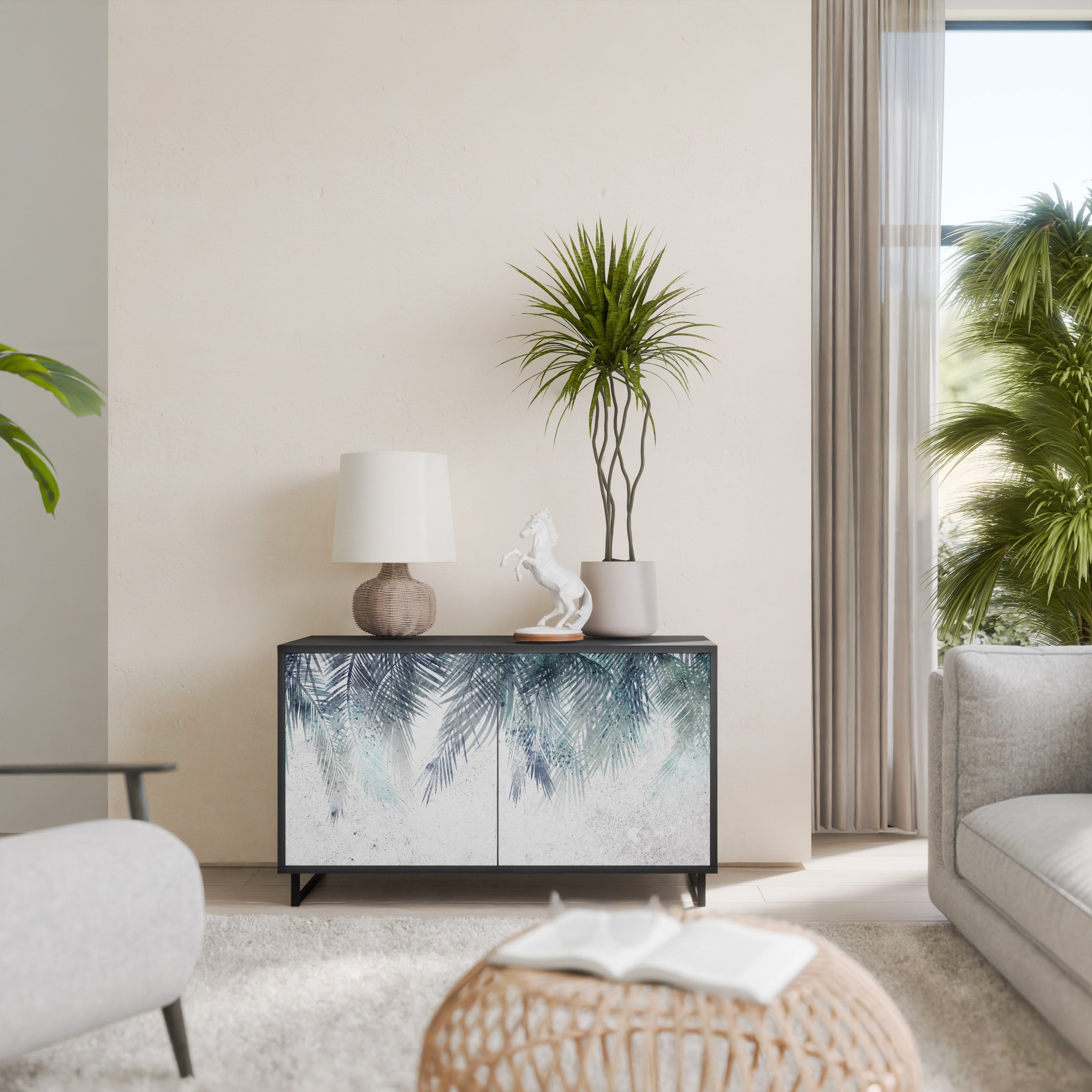Μπουφές PALM VEIL με 2 πόρτες σε μαύρο φινίρισμα