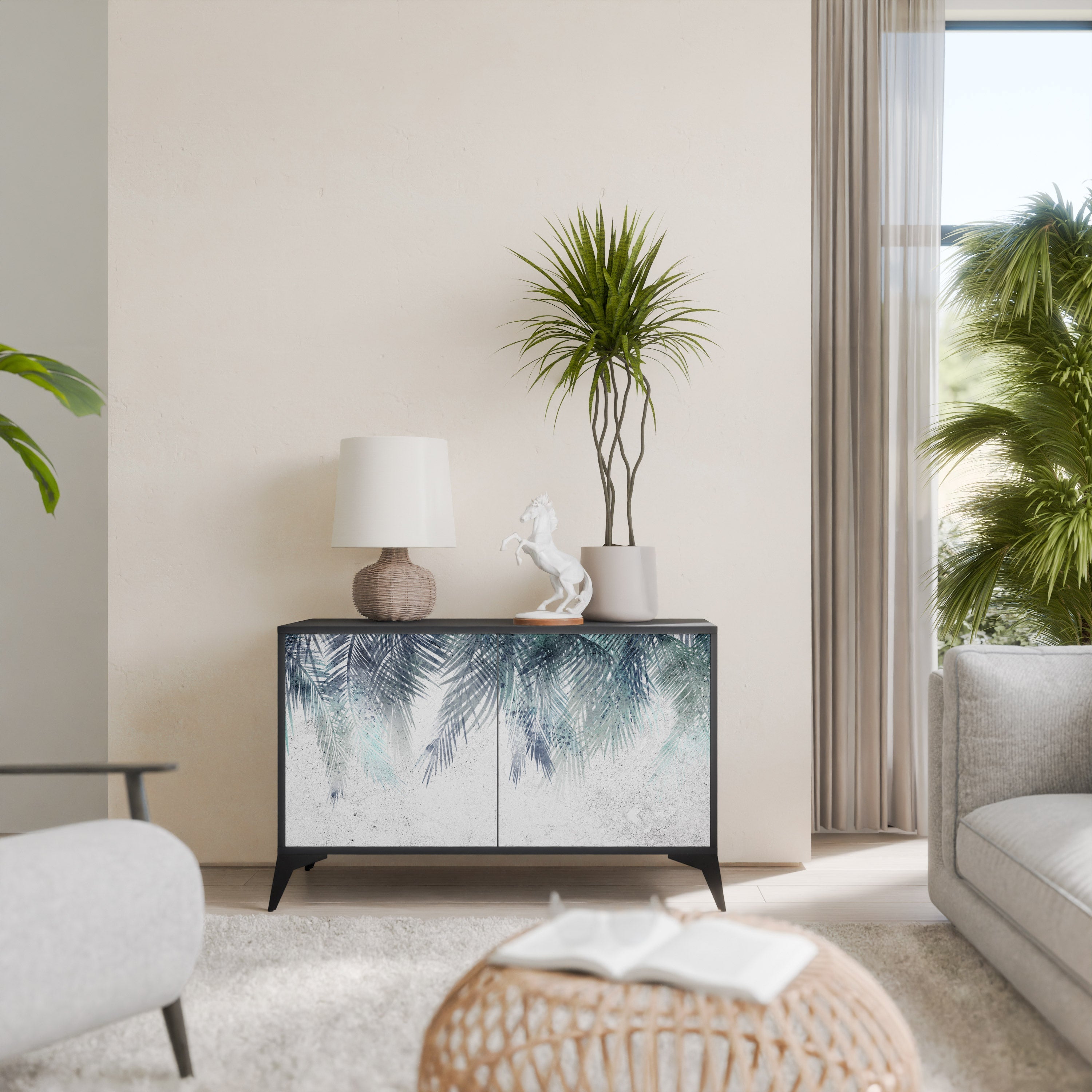 Μπουφές PALM VEIL με 2 πόρτες σε μαύρο φινίρισμα
