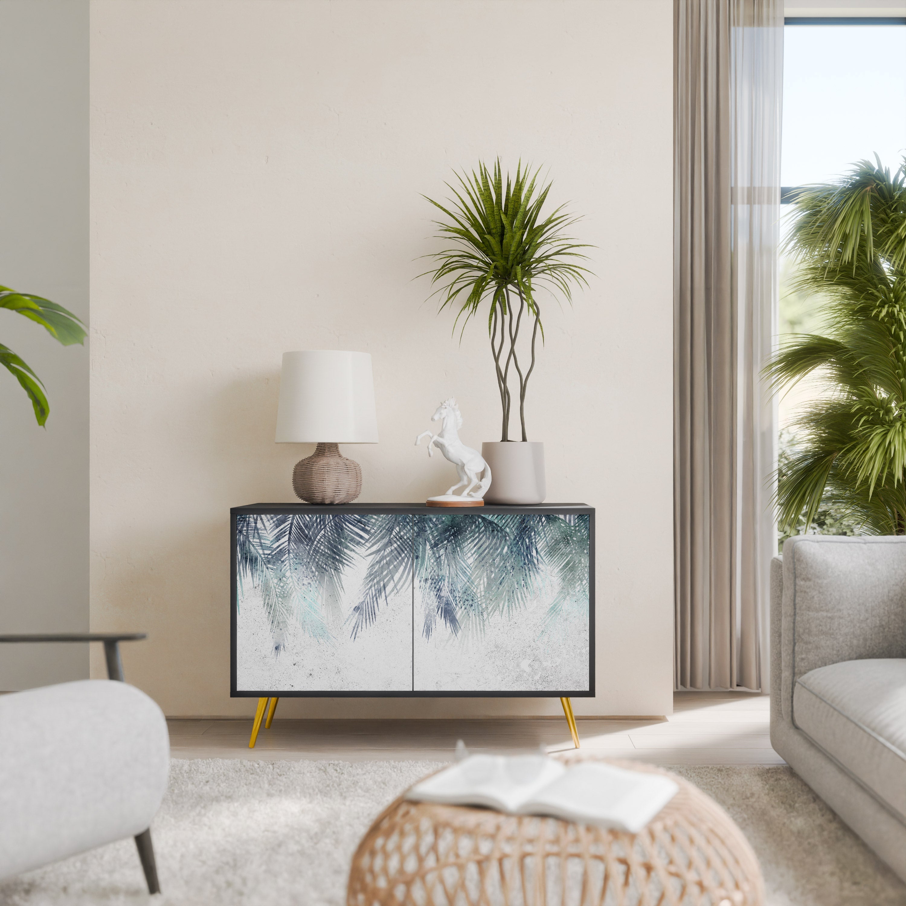 Μπουφές PALM VEIL με 2 πόρτες σε μαύρο φινίρισμα