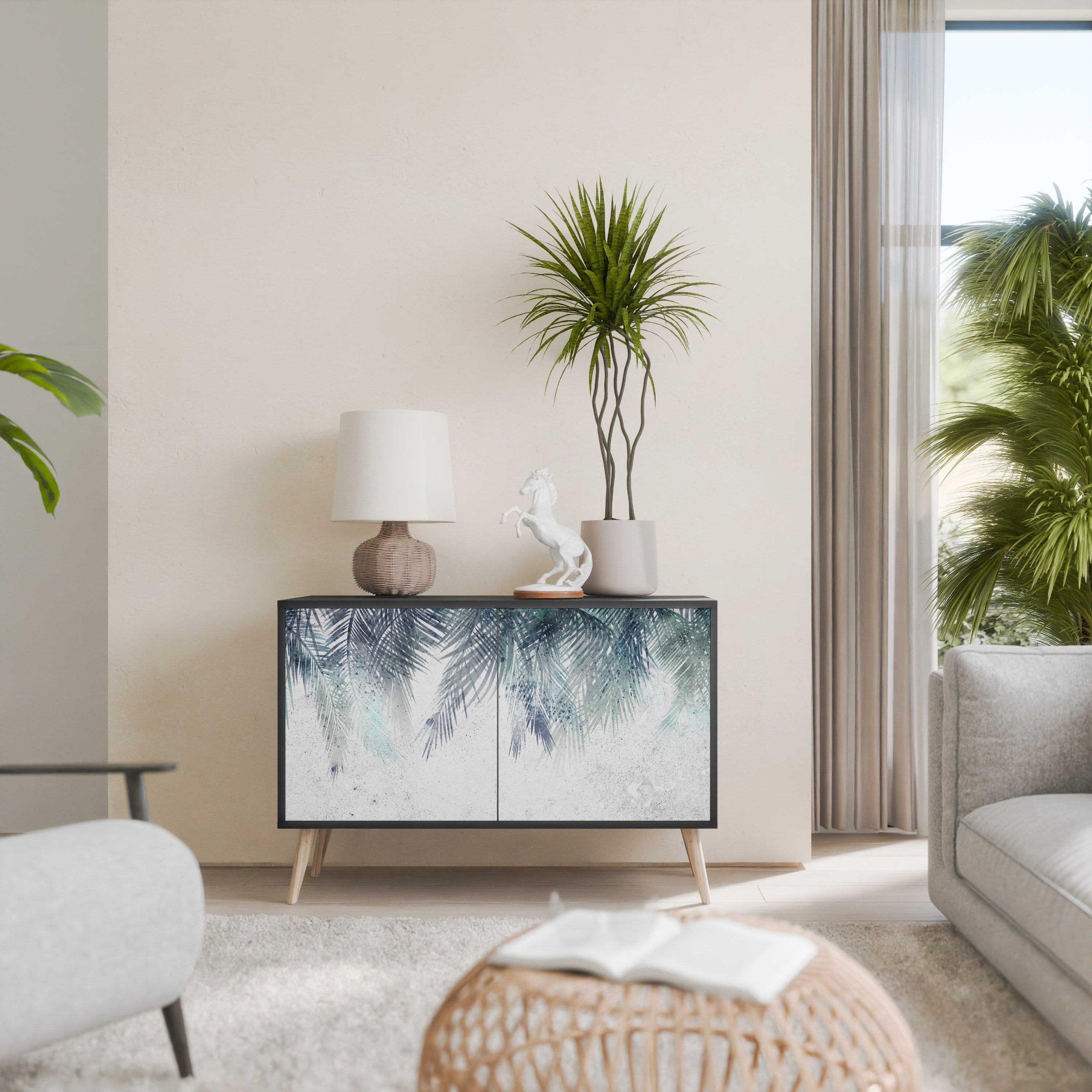 Μπουφές PALM VEIL με 2 πόρτες σε μαύρο φινίρισμα