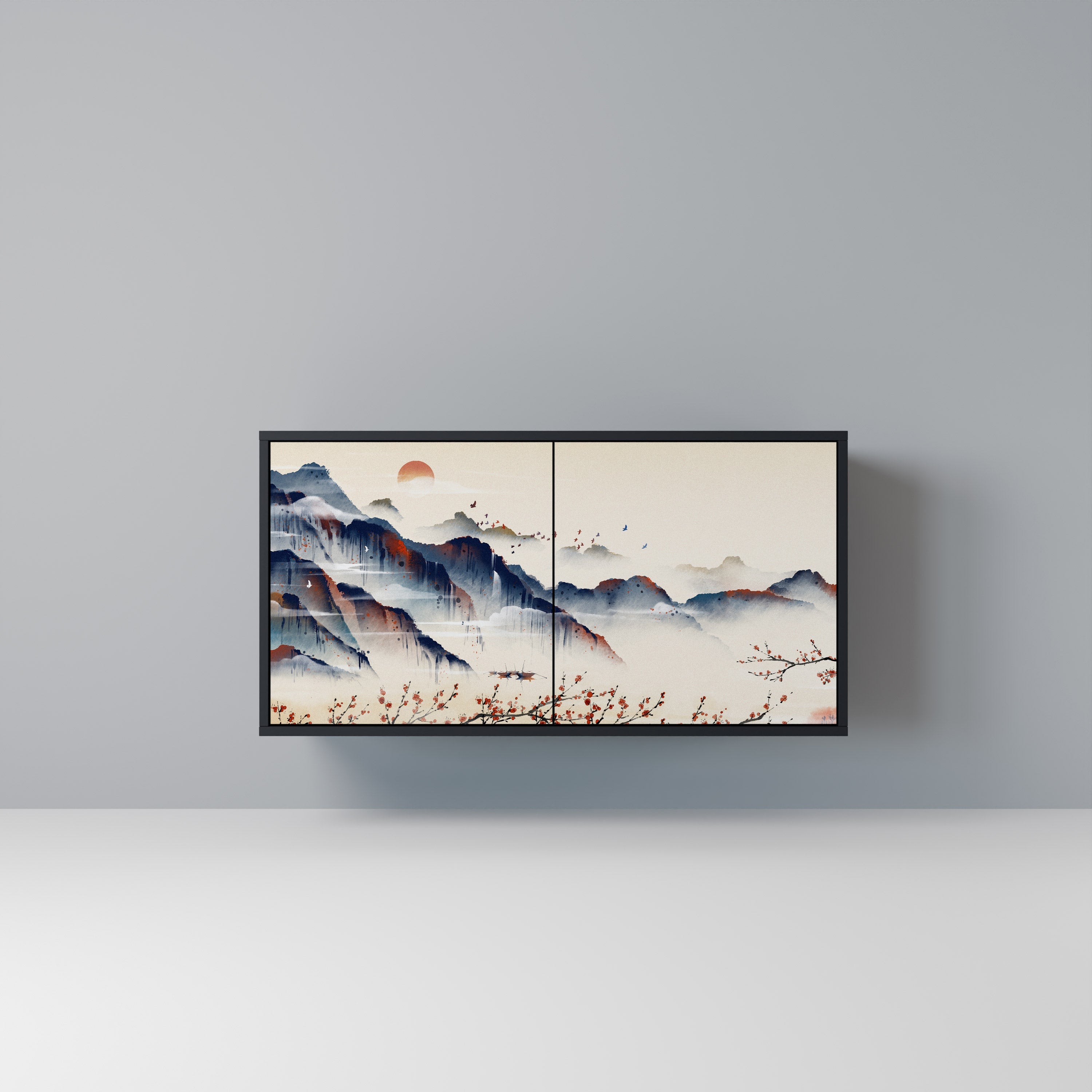 Μπουφές JAPANESE LANDSCAPE με 2 πόρτες σε μαύρο φινίρισμα