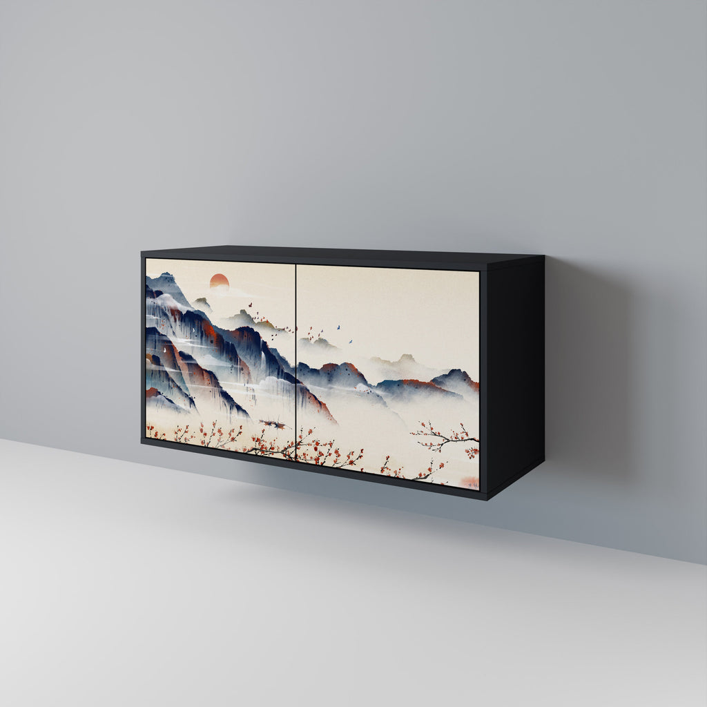 Μπουφές JAPANESE LANDSCAPE με 2 πόρτες σε μαύρο φινίρισμα