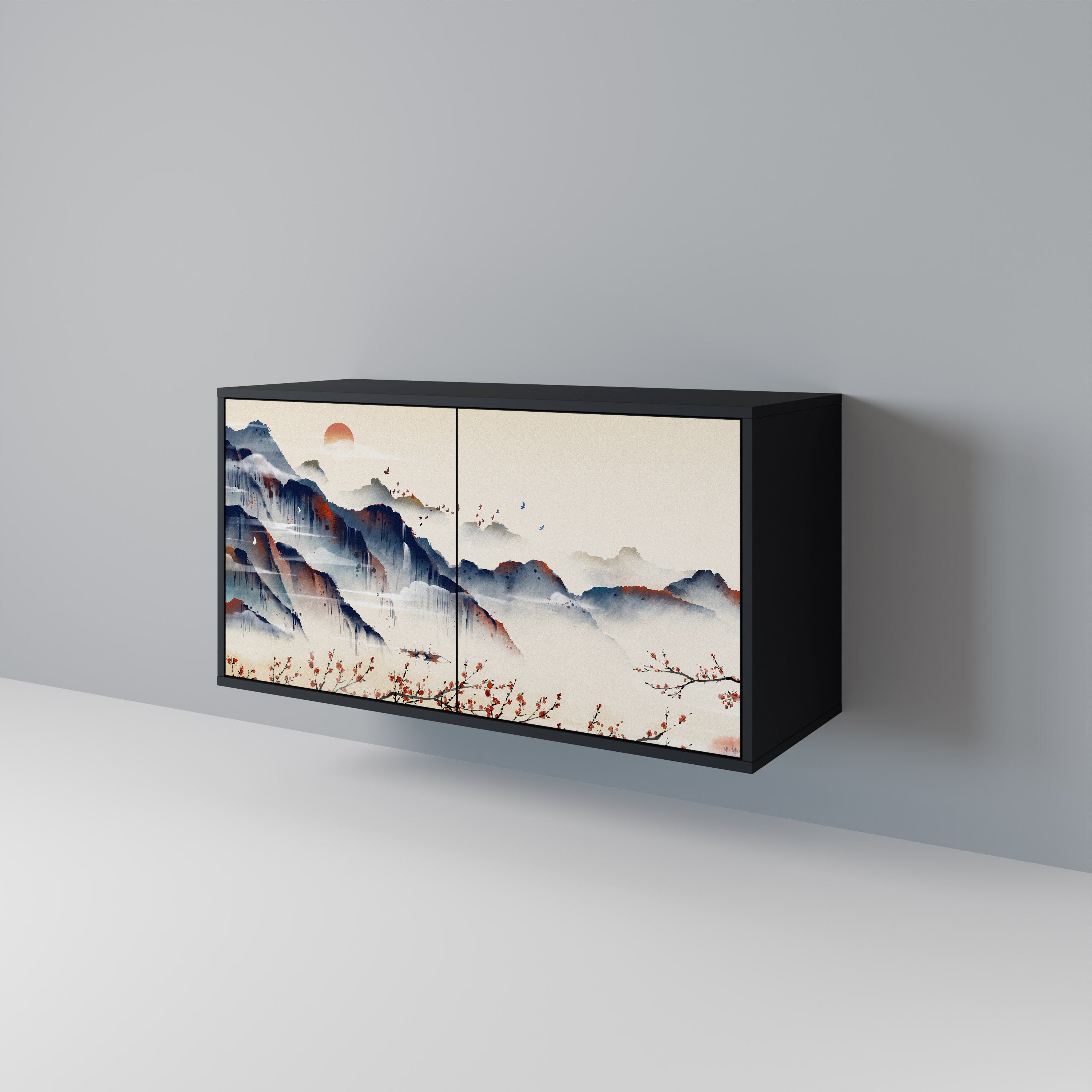 Μπουφές JAPANESE LANDSCAPE με 2 πόρτες σε μαύρο φινίρισμα