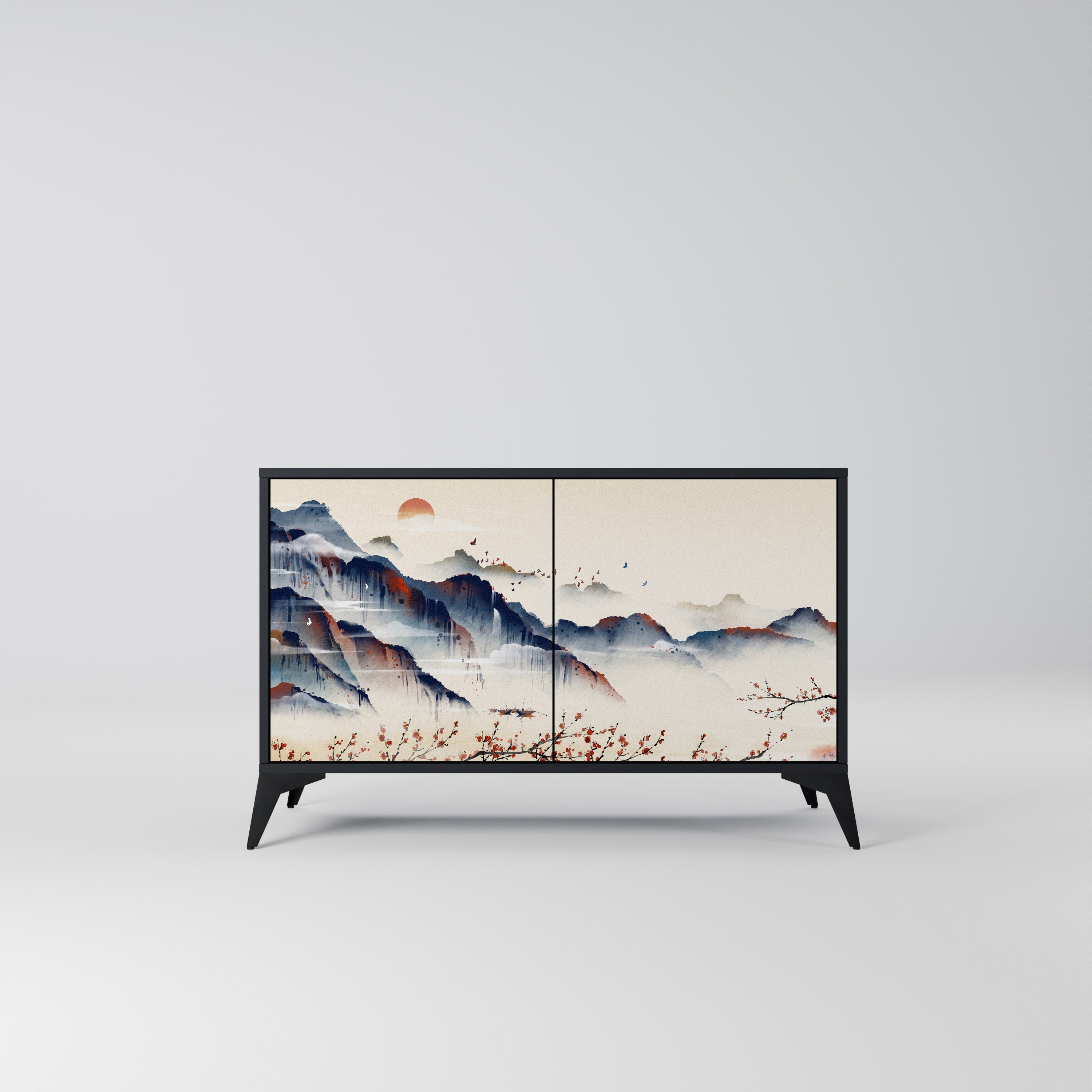Μπουφές JAPANESE LANDSCAPE με 2 πόρτες σε μαύρο φινίρισμα