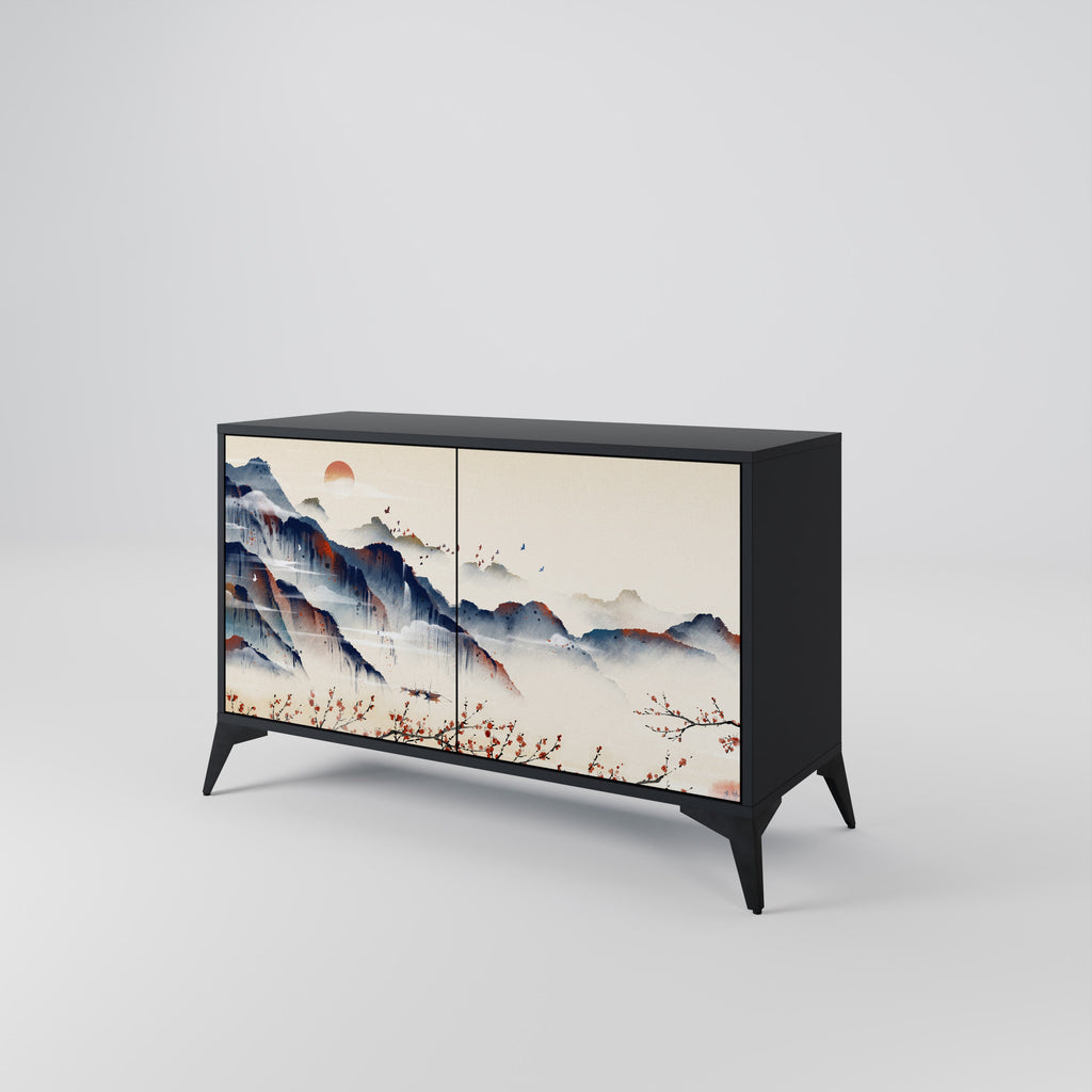 Μπουφές JAPANESE LANDSCAPE με 2 πόρτες σε μαύρο φινίρισμα