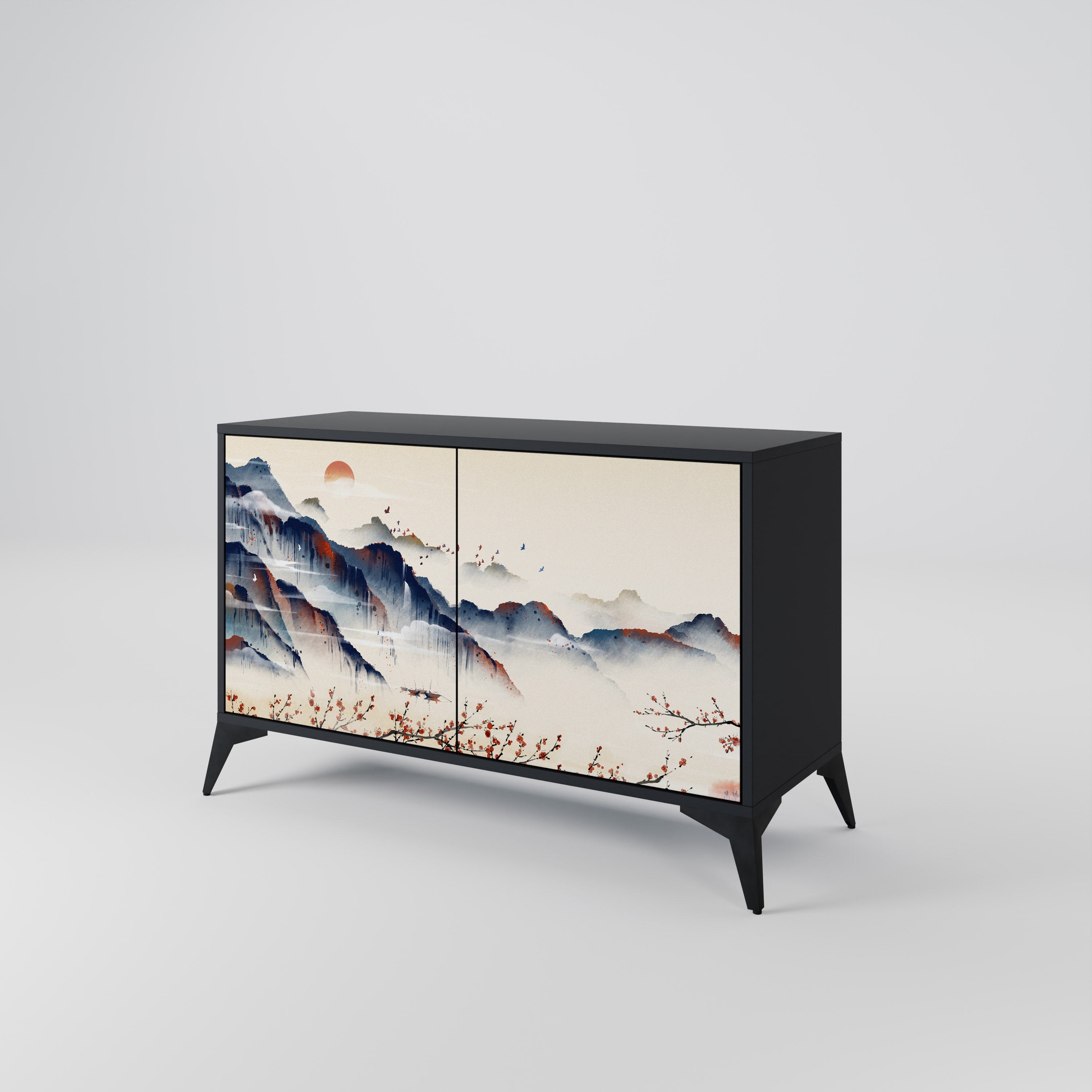 Μπουφές JAPANESE LANDSCAPE με 2 πόρτες σε μαύρο φινίρισμα