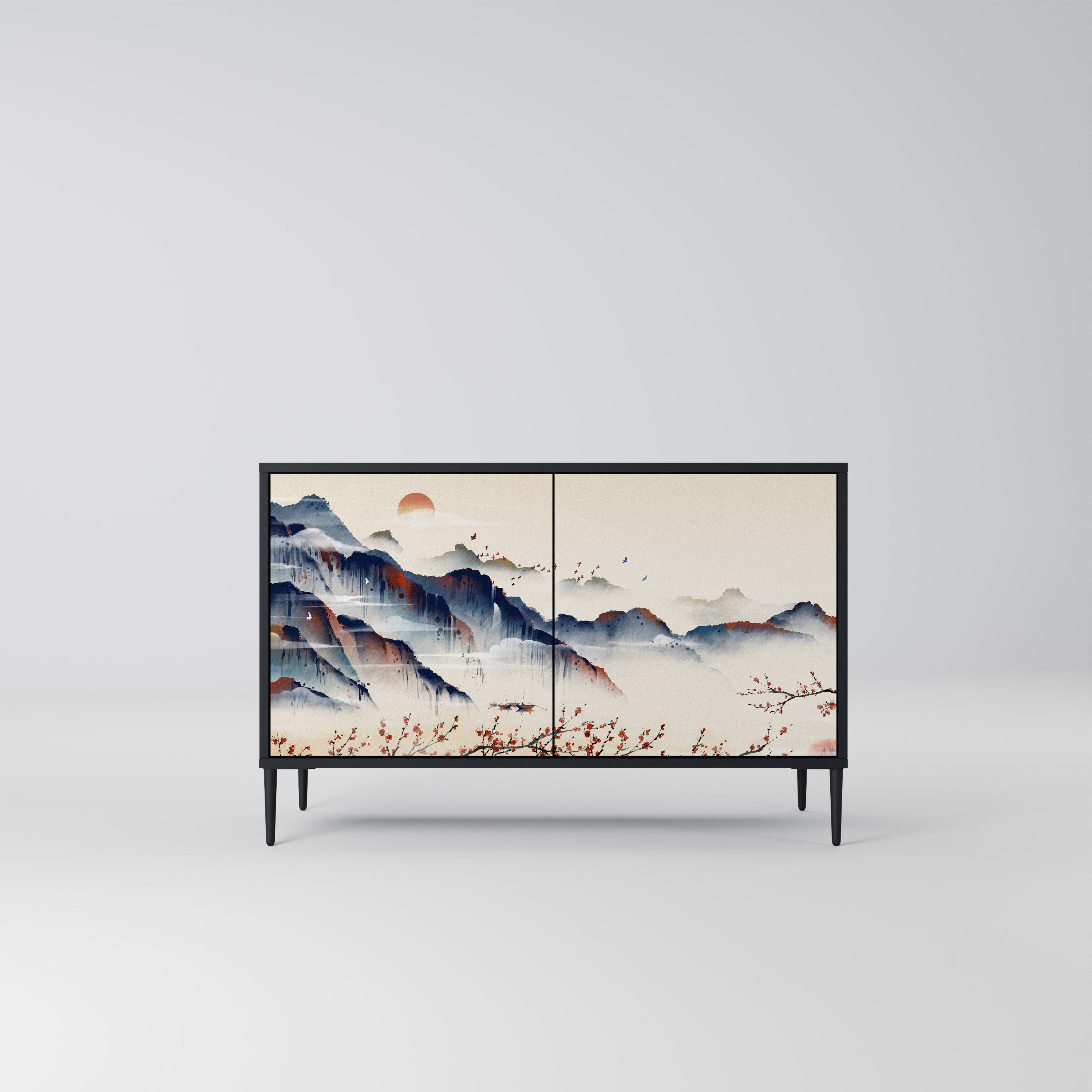 Μπουφές JAPANESE LANDSCAPE με 2 πόρτες σε μαύρο φινίρισμα