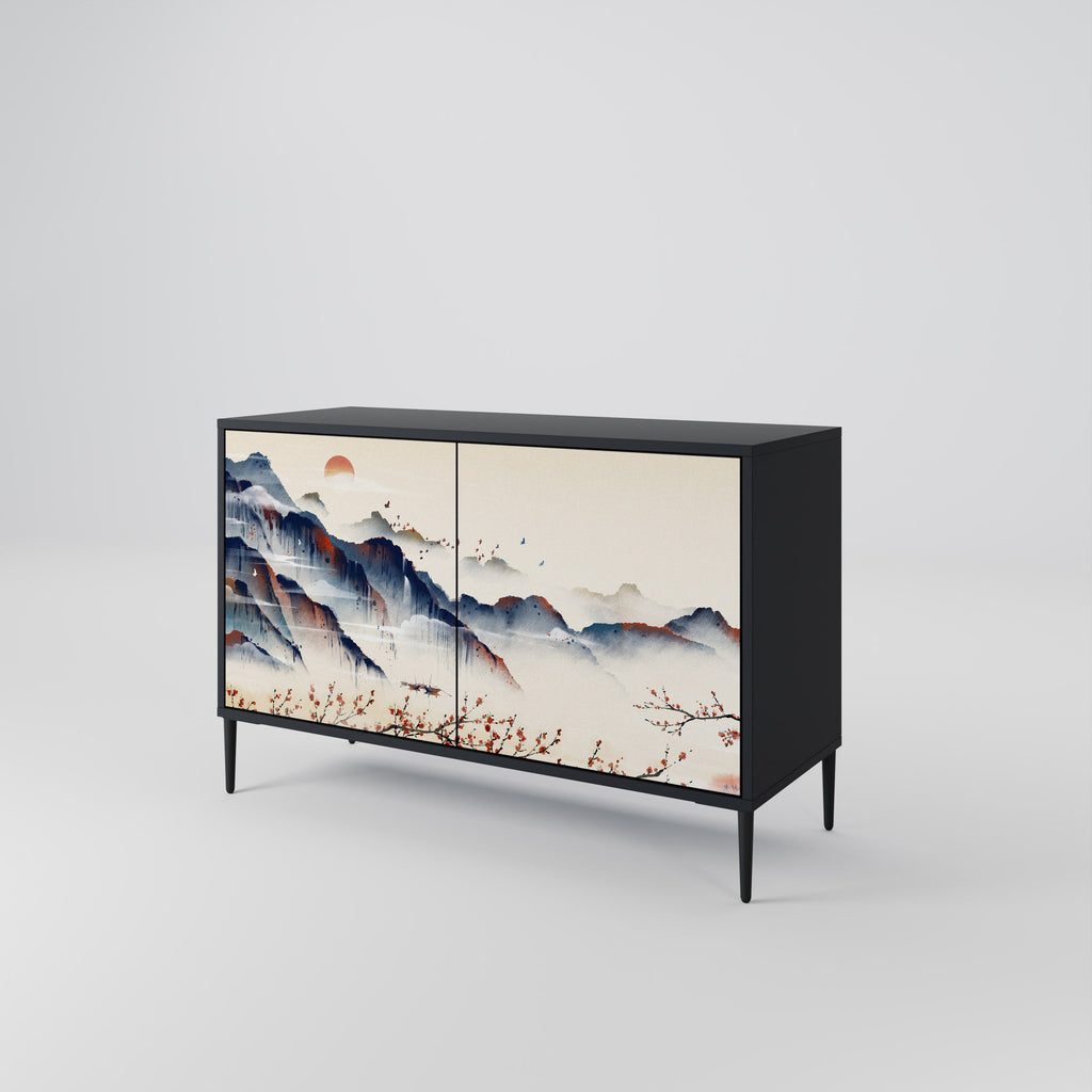 Μπουφές JAPANESE LANDSCAPE με 2 πόρτες σε μαύρο φινίρισμα