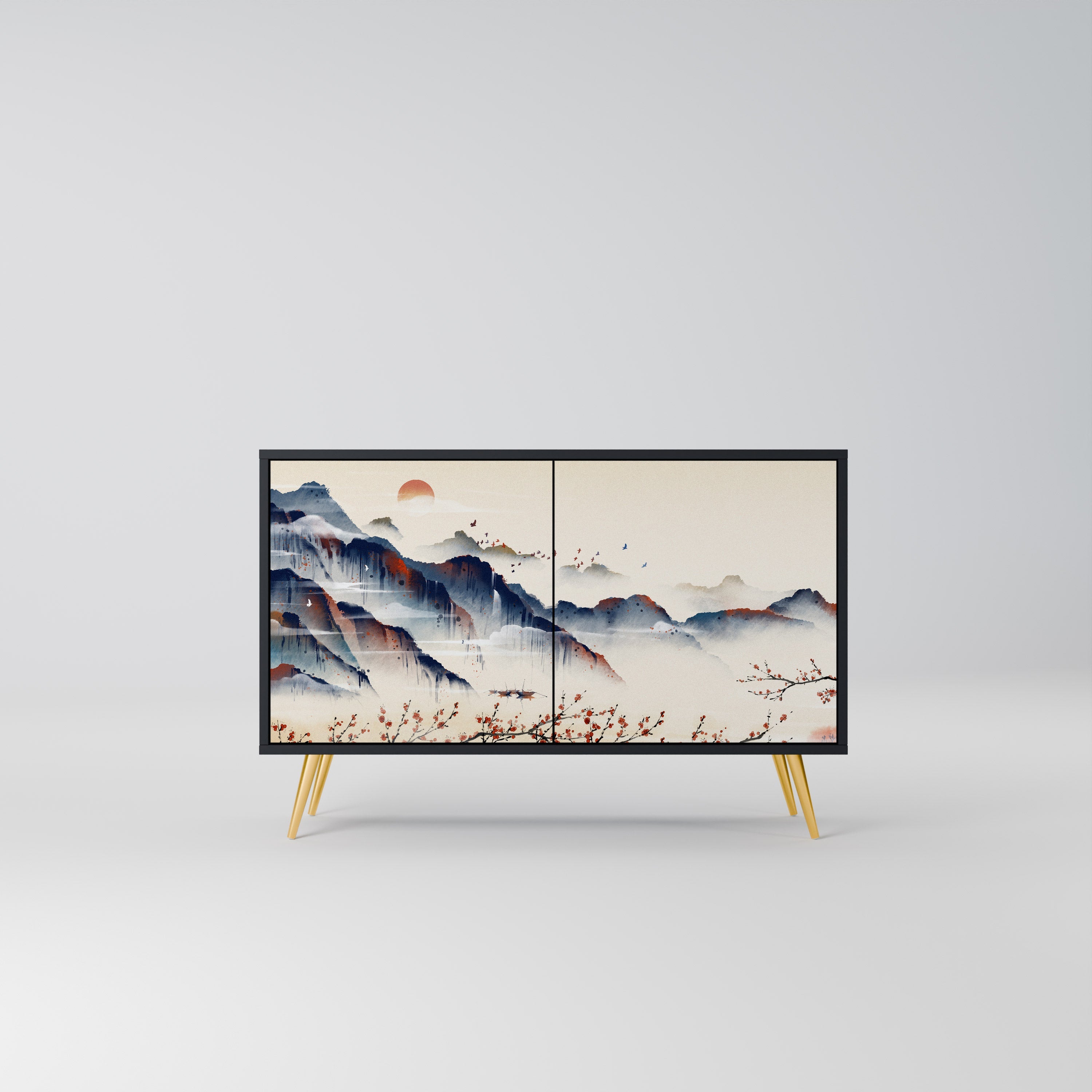 Μπουφές JAPANESE LANDSCAPE με 2 πόρτες σε μαύρο φινίρισμα