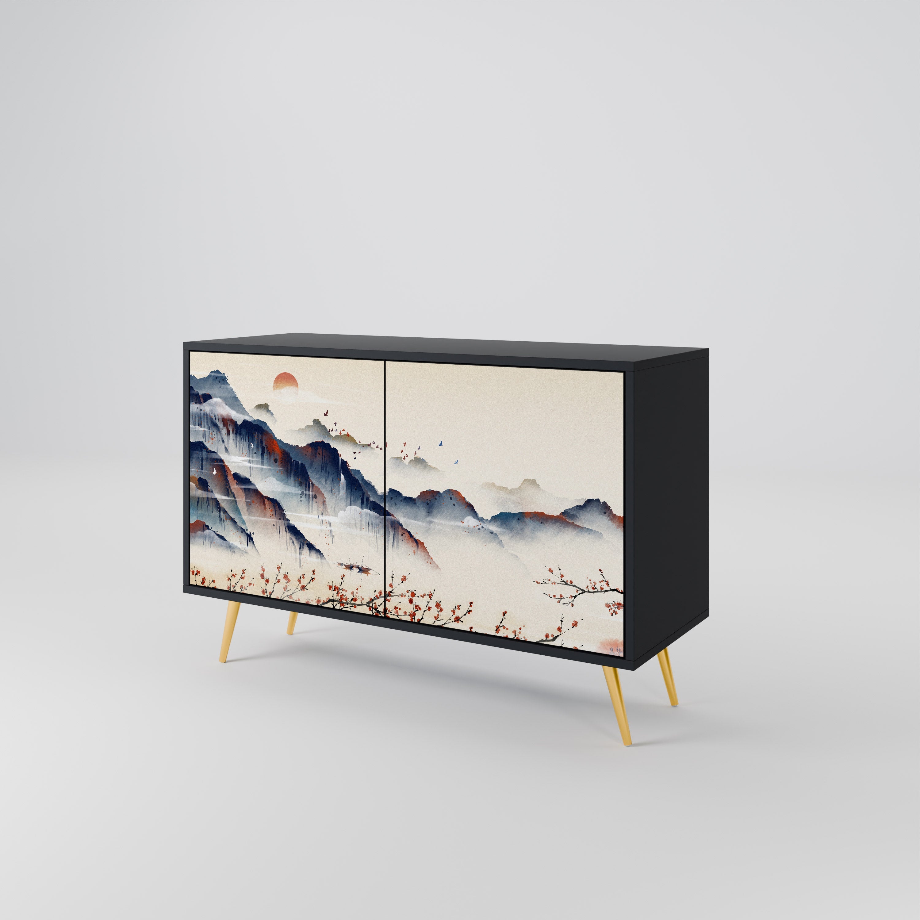 Μπουφές JAPANESE LANDSCAPE με 2 πόρτες σε μαύρο φινίρισμα