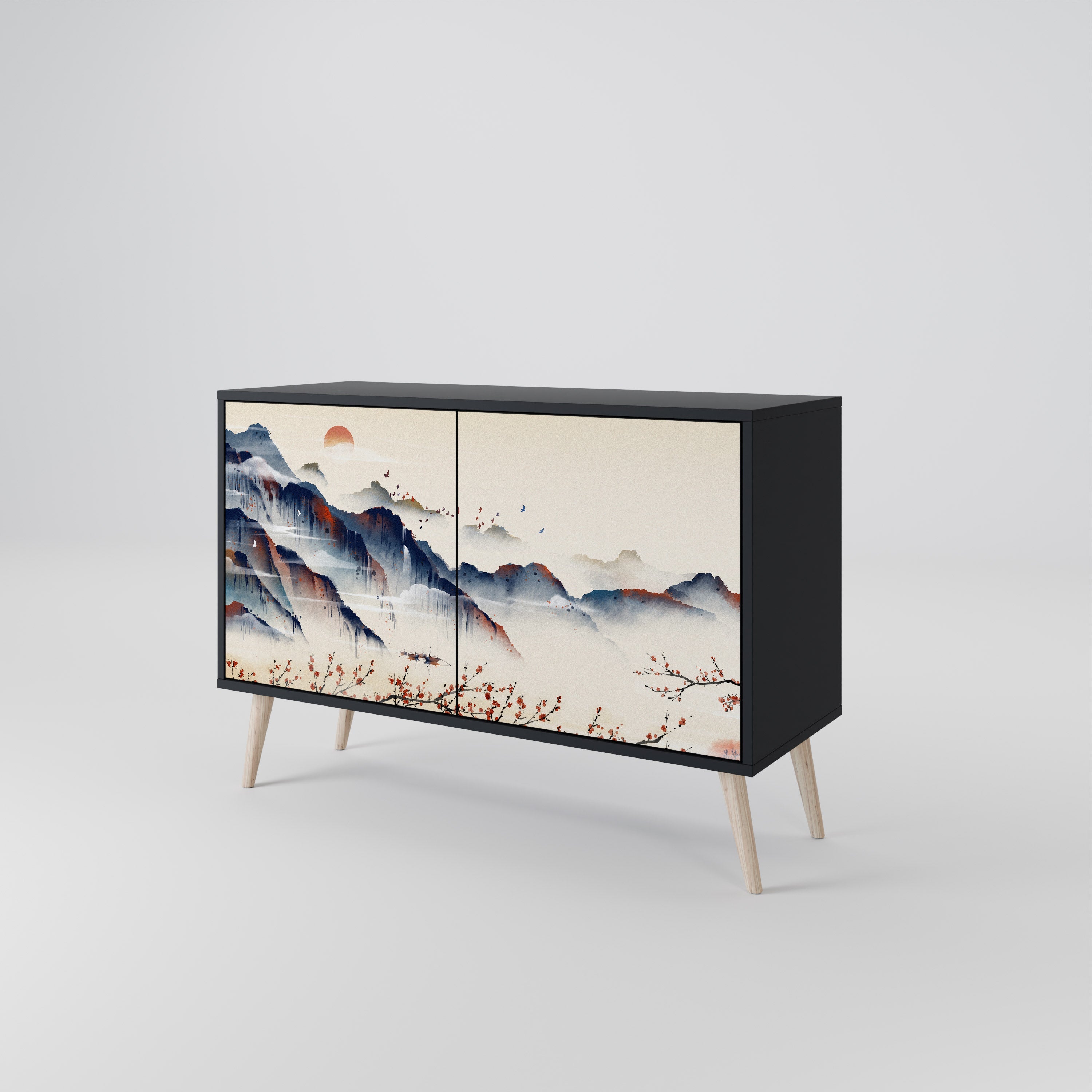 Μπουφές JAPANESE LANDSCAPE με 2 πόρτες σε μαύρο φινίρισμα
