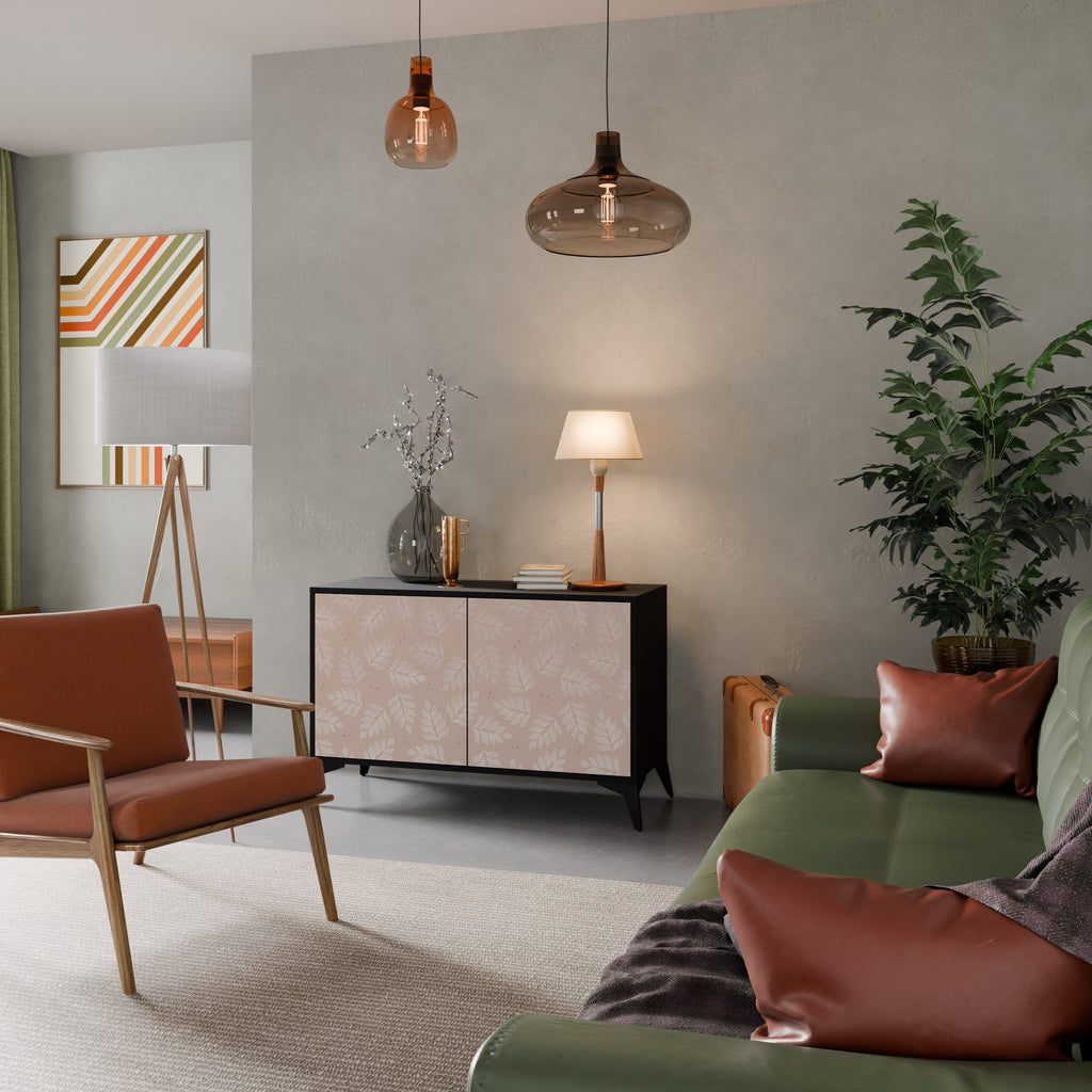 Μπουφές LEAVES ON BEIGE με 2 πόρτες σε μαύρο φινίρισμα