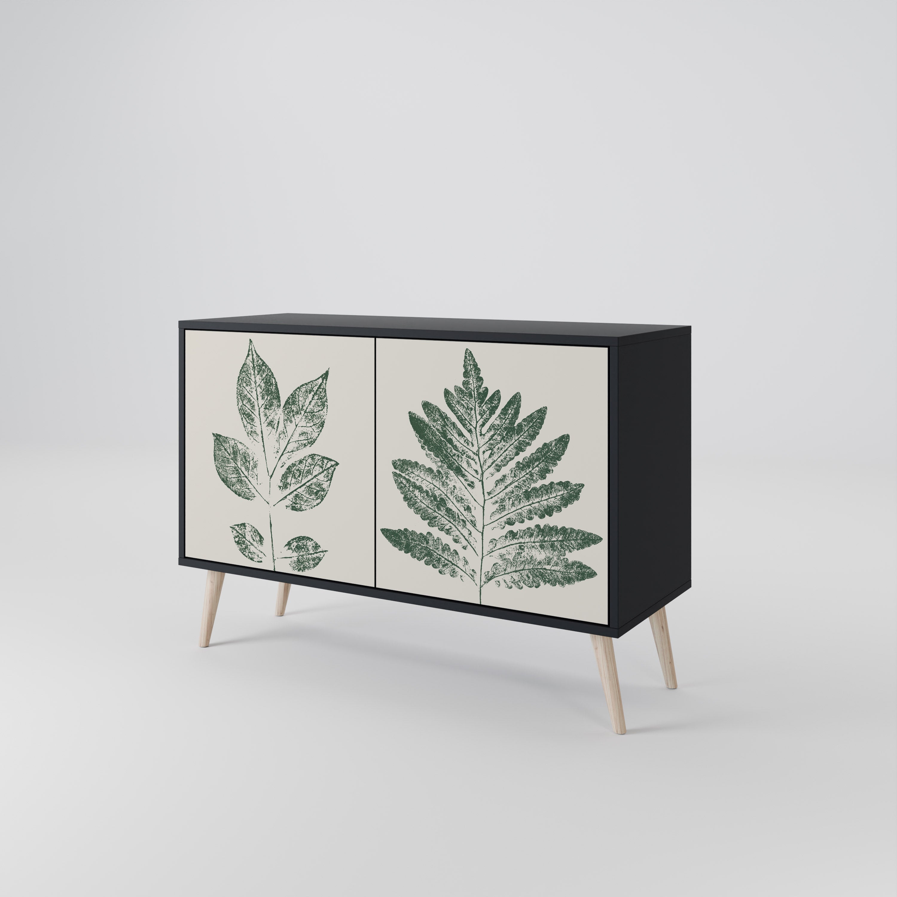 Μπουφές GREEN LEAFY STAMPS με 2 πόρτες σε μαύρο φινίρισμα