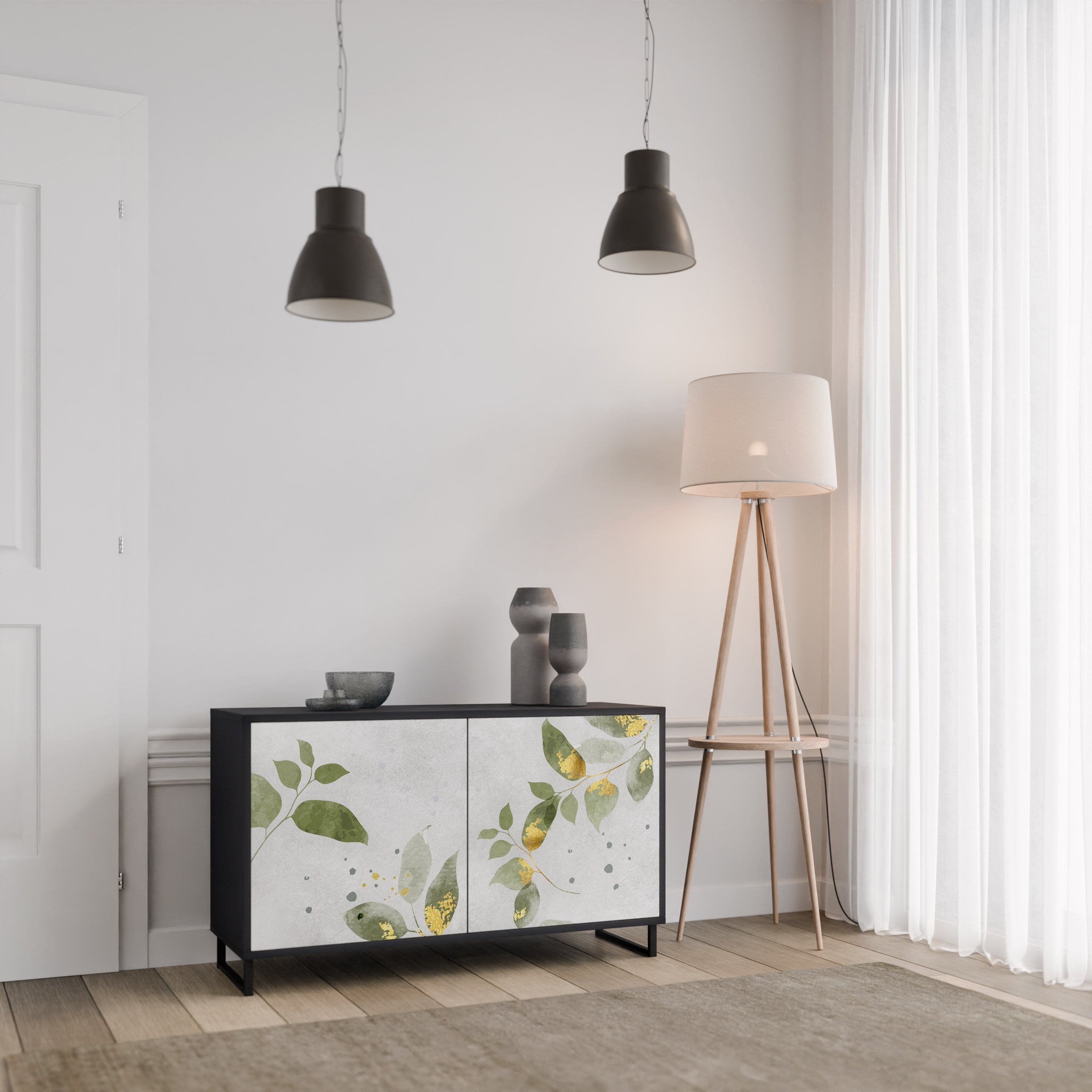 ELEGANT BOTANICS Μπουφές με 2 πόρτες σε μαύρο φινίρισμα