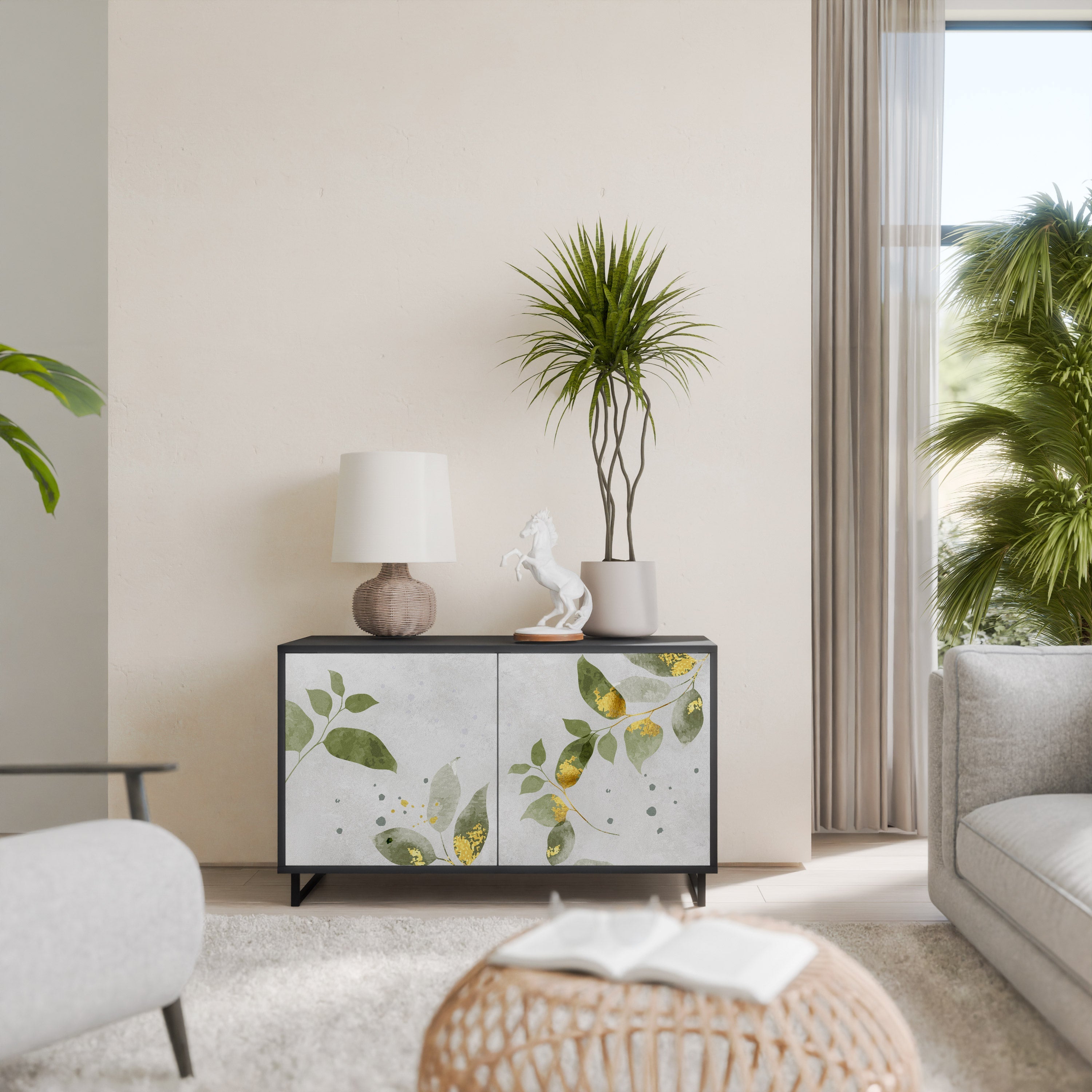 ELEGANT BOTANICS Μπουφές με 2 πόρτες σε μαύρο φινίρισμα