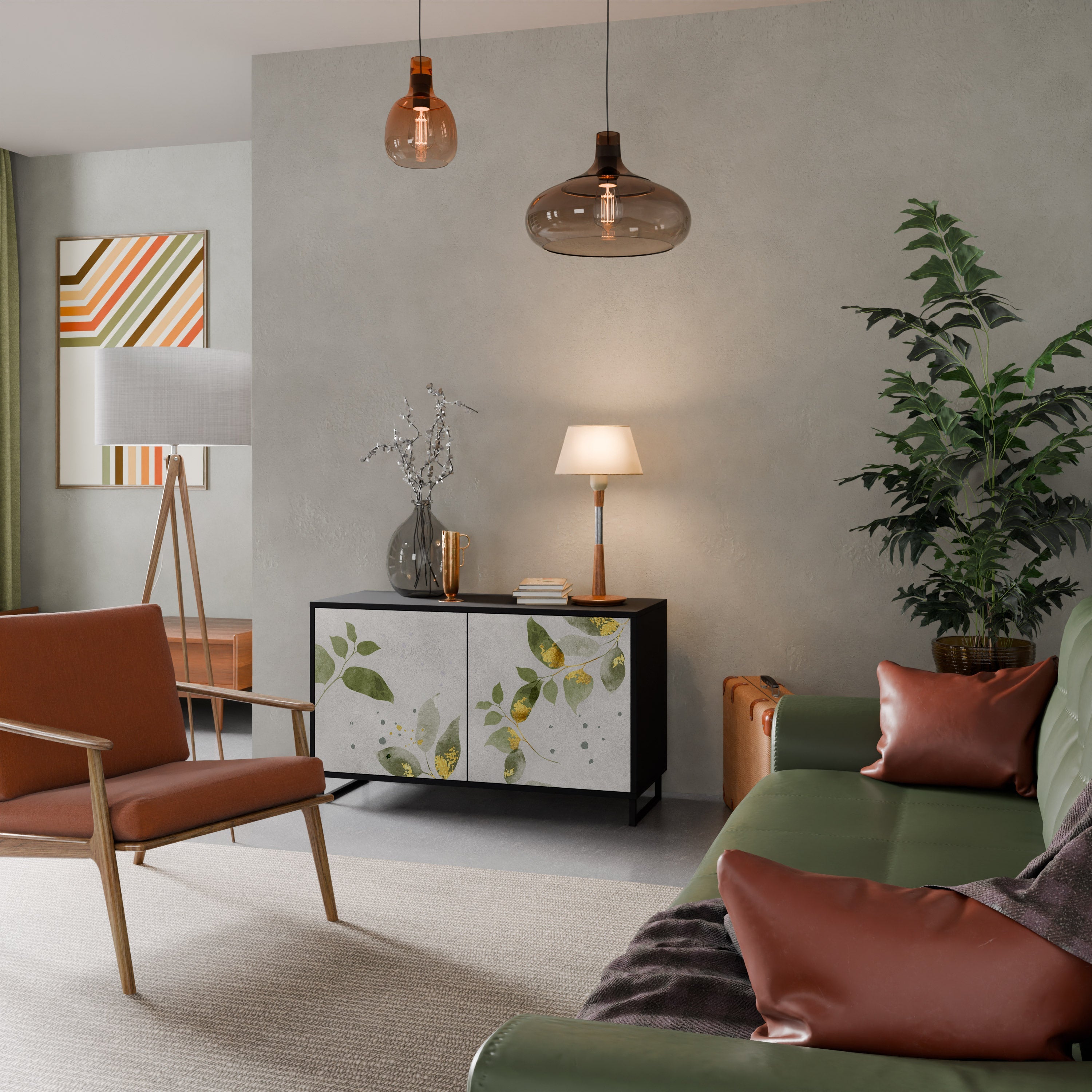 ELEGANT BOTANICS Μπουφές με 2 πόρτες σε μαύρο φινίρισμα