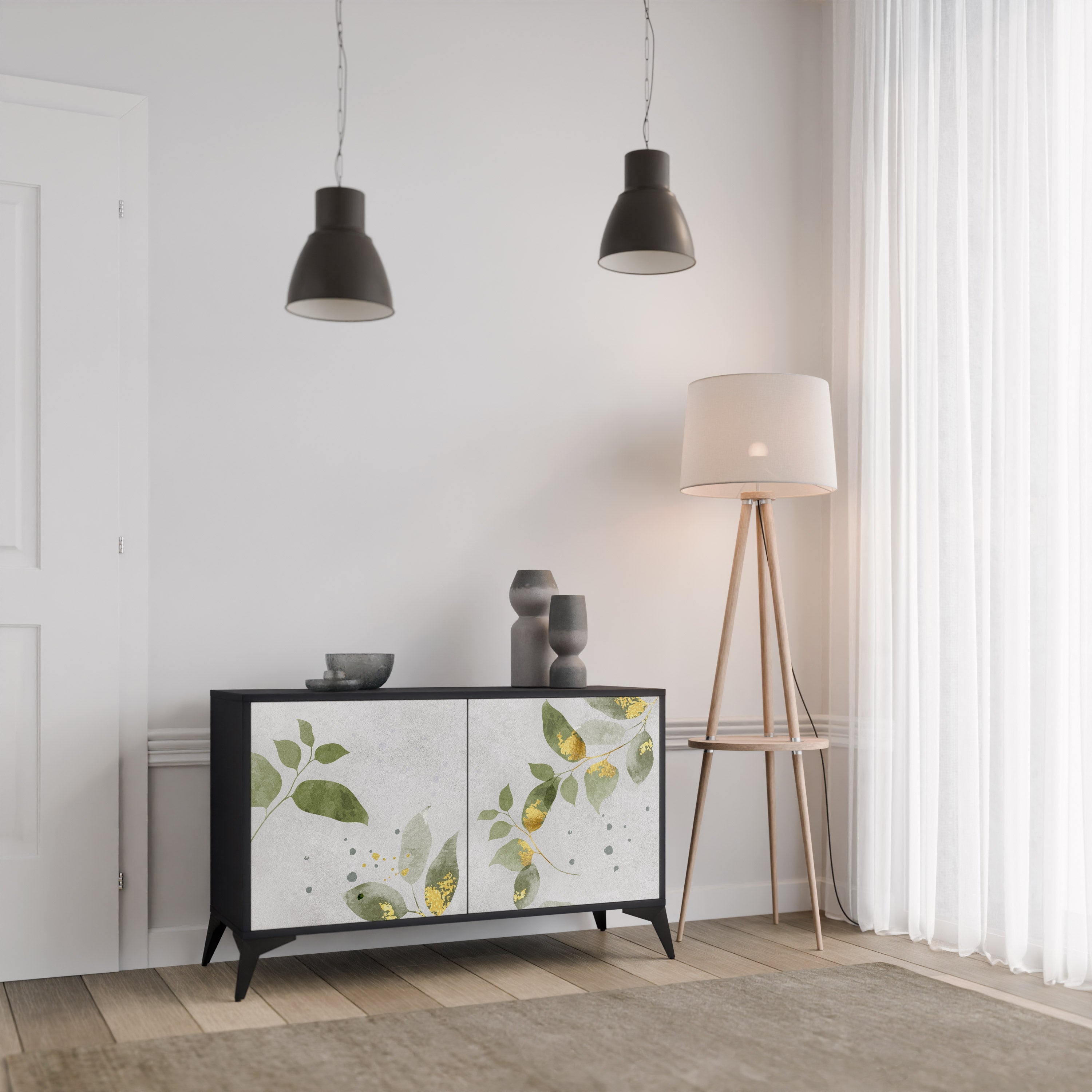 ELEGANT BOTANICS Μπουφές με 2 πόρτες σε μαύρο φινίρισμα