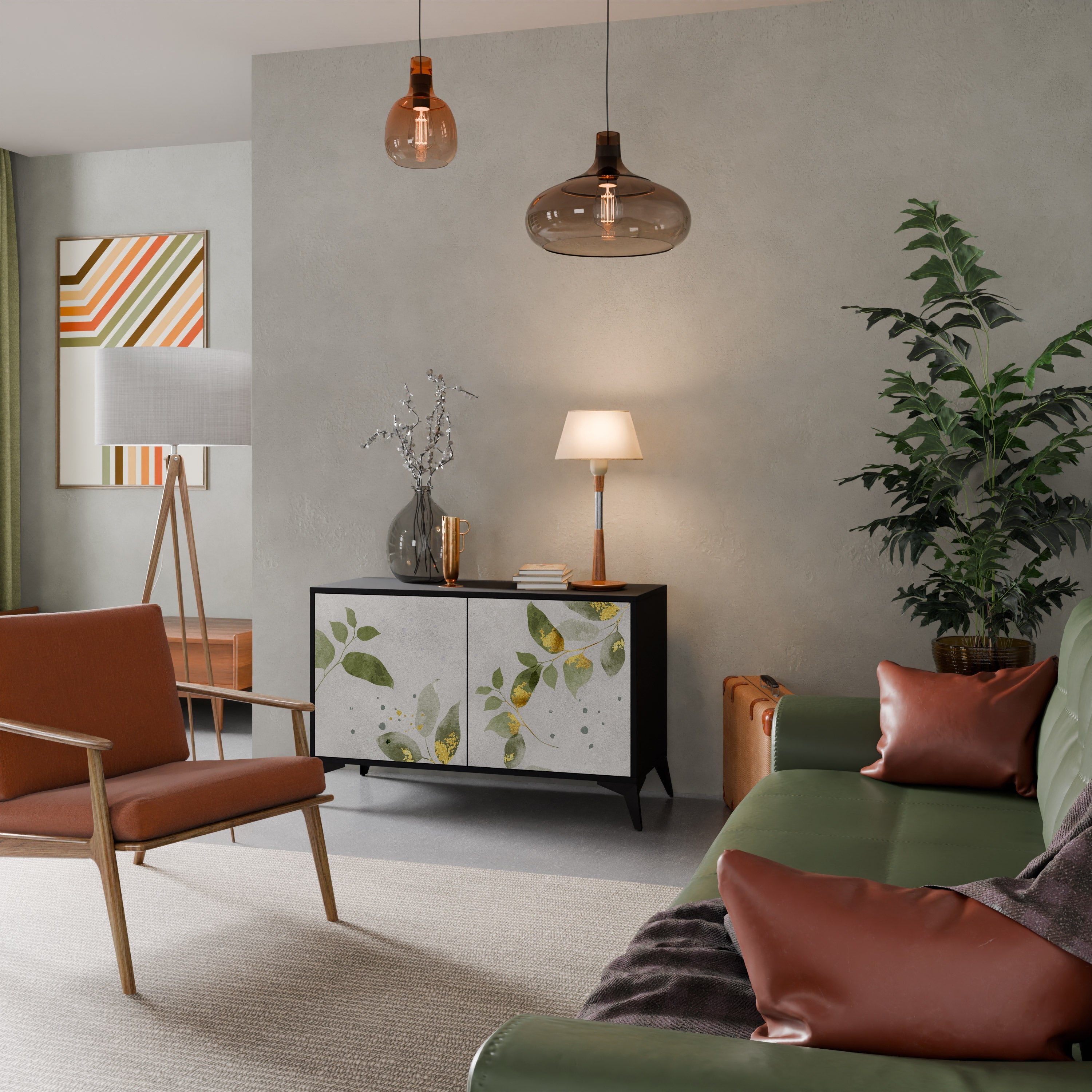 ELEGANT BOTANICS Μπουφές με 2 πόρτες σε μαύρο φινίρισμα