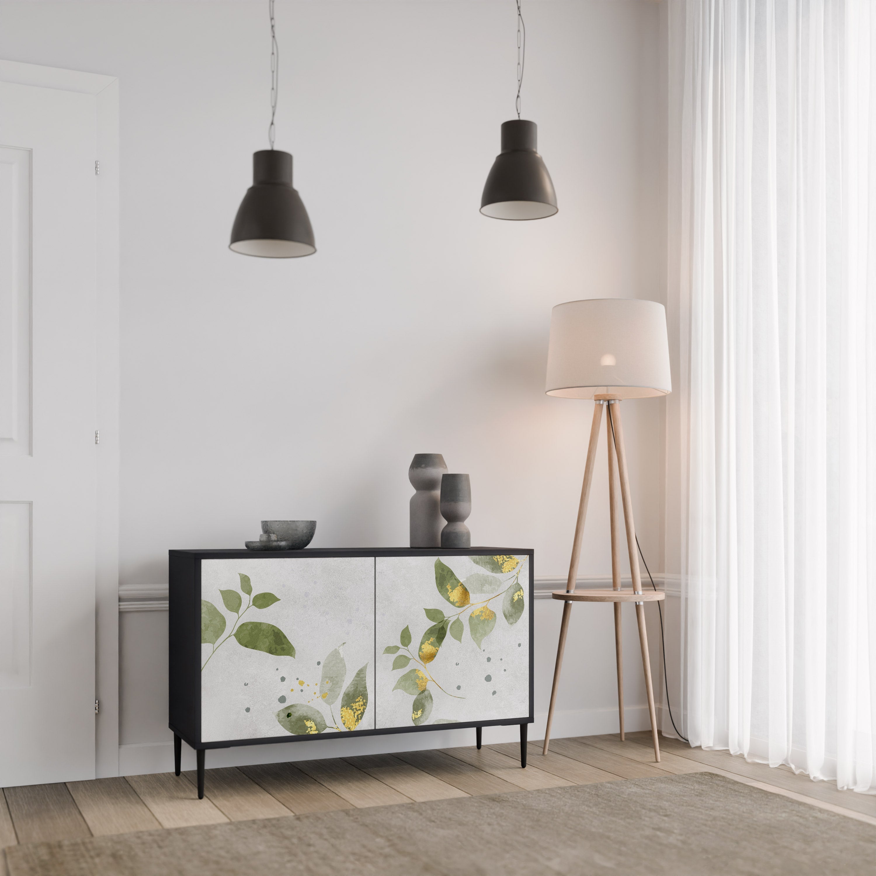 ELEGANT BOTANICS Μπουφές με 2 πόρτες σε μαύρο φινίρισμα